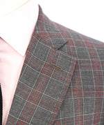 $4,750 ISAIA - Gray / Red Unique Plaid Check Wool Suit - 46R