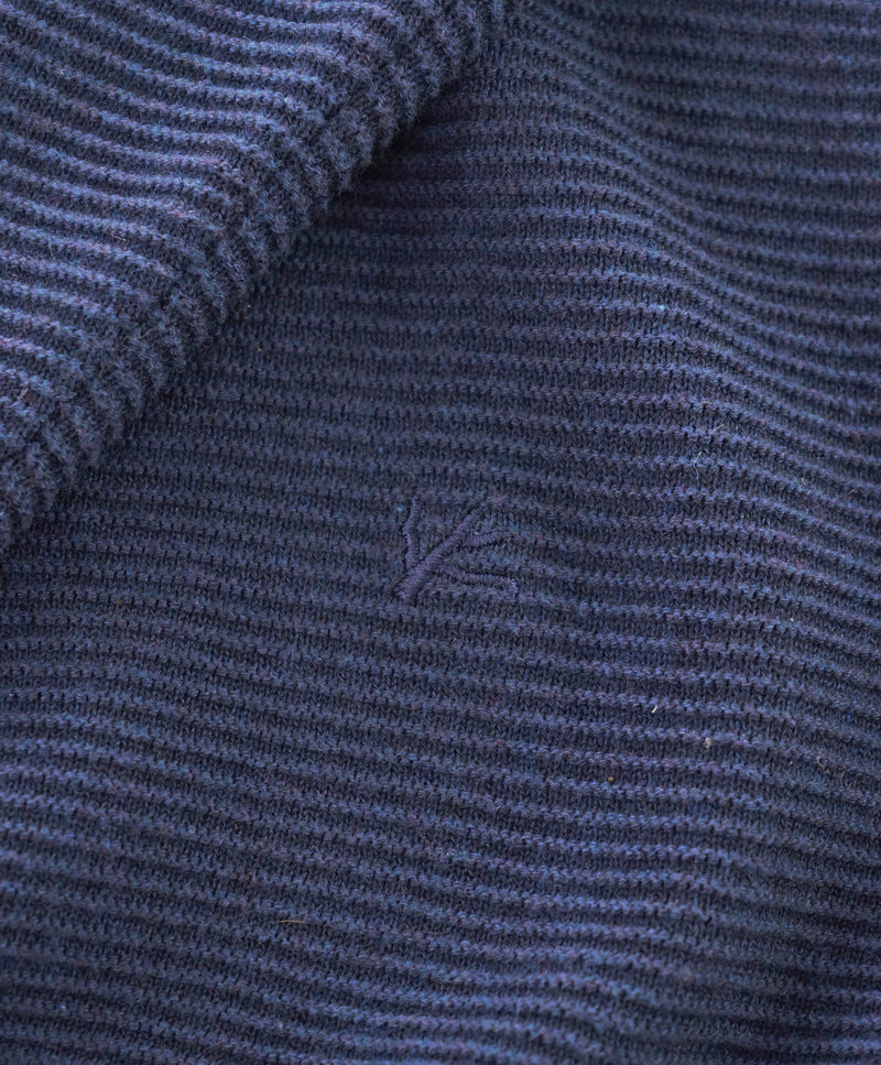 $595 ISAIA - Ribbed Blue Cotton LOGO Crewneck Sweater - S