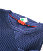 $595 ISAIA - Ribbed Blue Cotton LOGO Crewneck Sweater - S