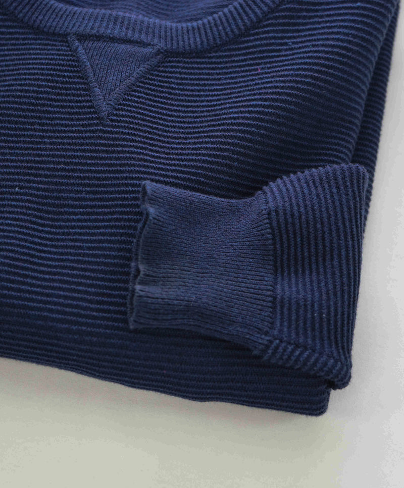 $595 ISAIA - Ribbed Blue Cotton LOGO Crewneck Sweater - S