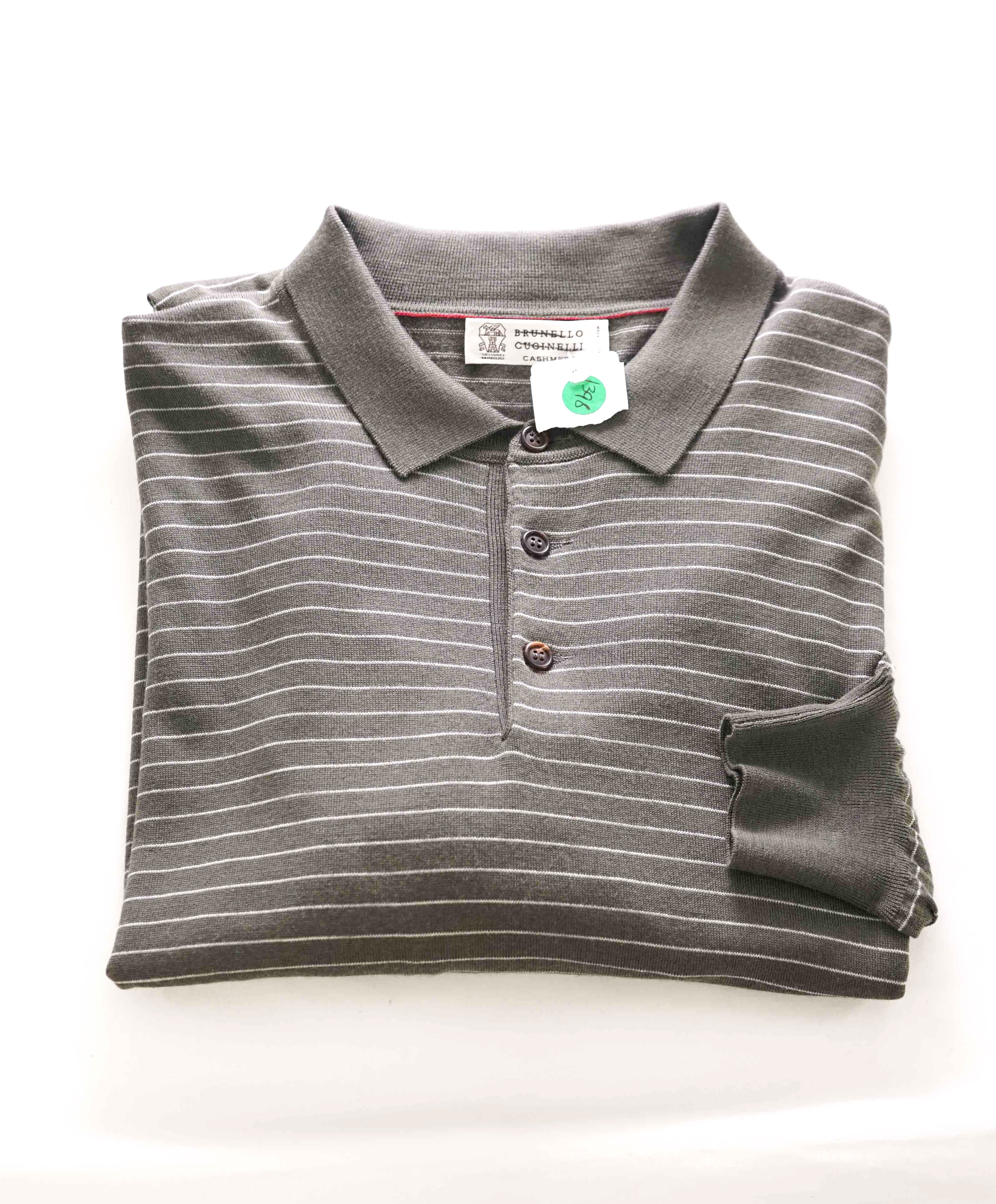 $995 BRUNELLO CUCINELLI - *CASHMERE & WOOL* Polo Stripe Sweater- 56 (XXL)
