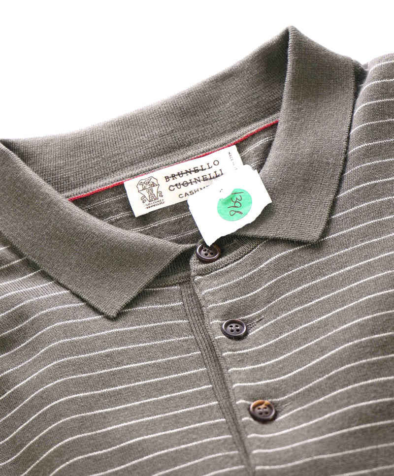 $995 BRUNELLO CUCINELLI - *CASHMERE & WOOL* Polo Stripe Sweater- 56 (XXL)