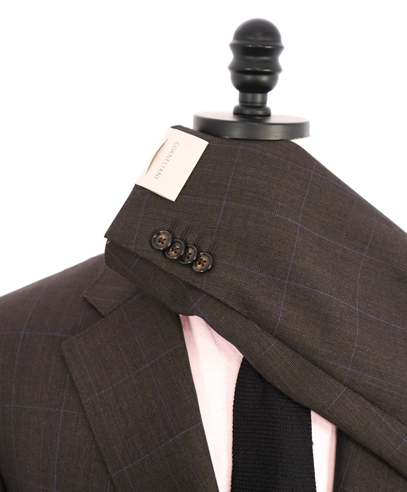 CORNELIANI - Brown & Blue Windowpane NOTCH LAPEL Wool Suit - 46R