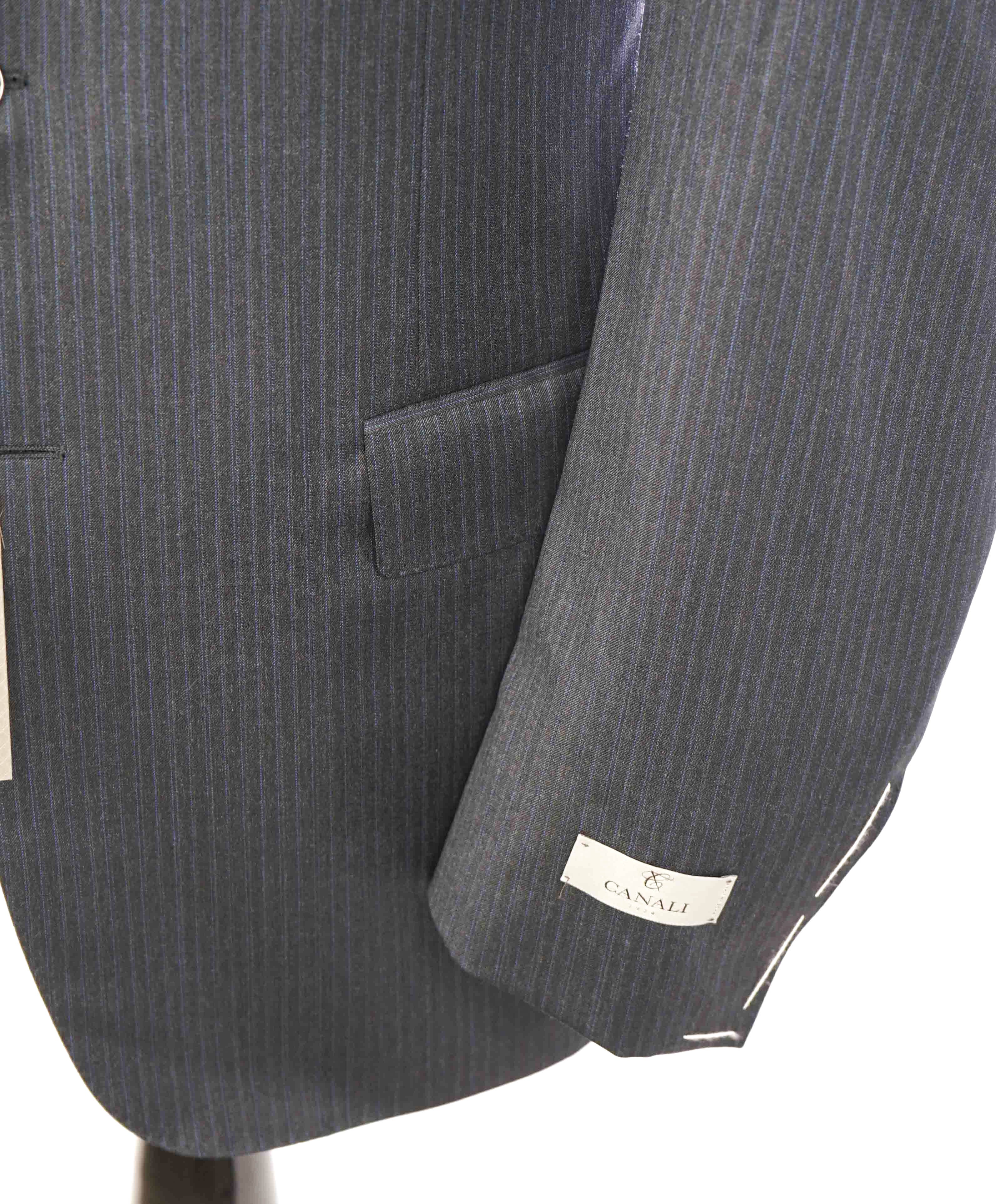 $1,895 CANALI - Gray Blue Stripe "Stretch" Double Vent Wool Blazer - 44L