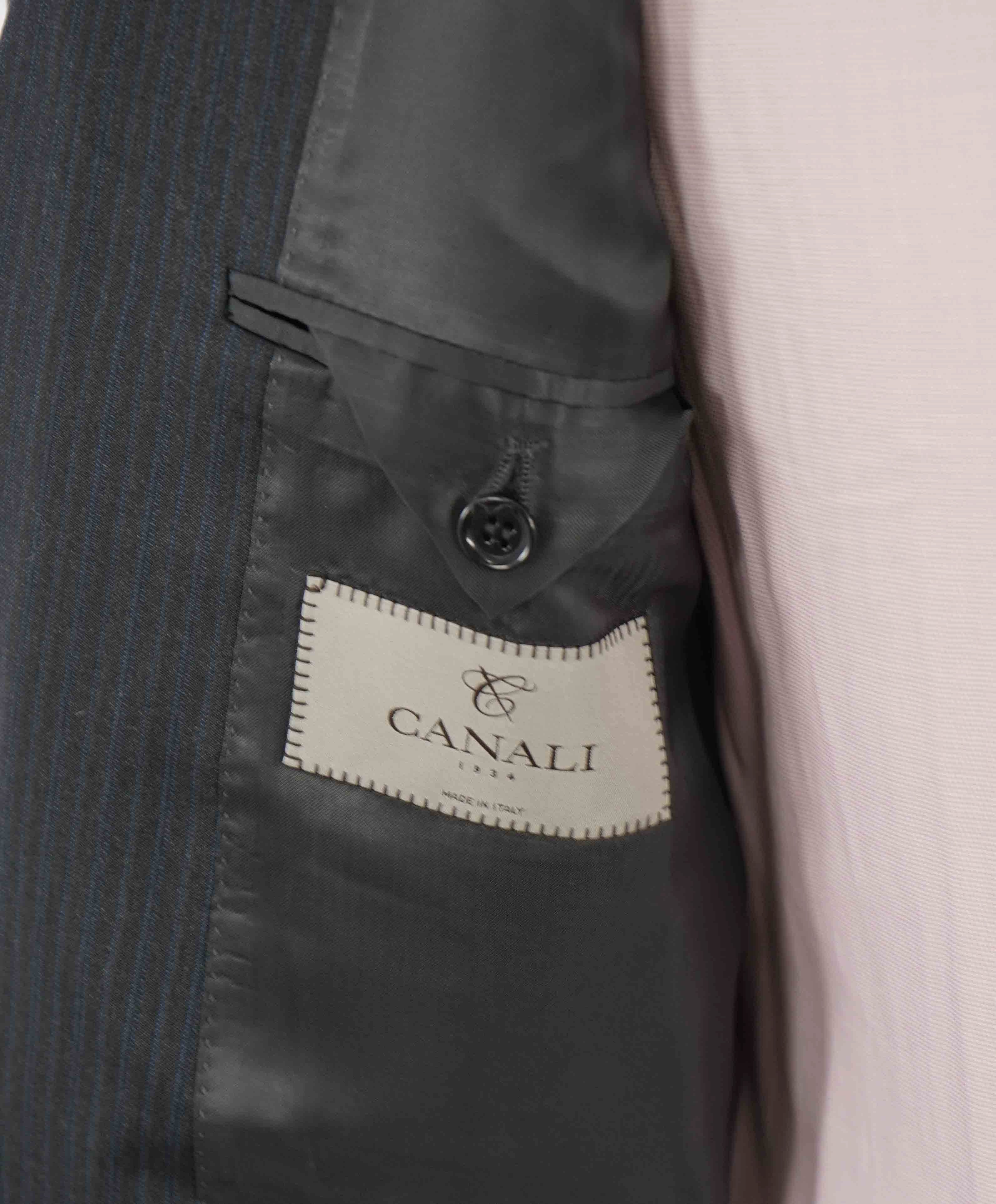 $1,895 CANALI - Gray Blue Stripe "Stretch" Double Vent Wool Blazer - 44L