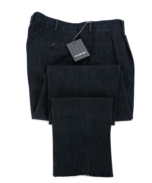 $895 ERMENEGILDO ZEGNA - SILK Modern Pleated Denim Pants - 35W