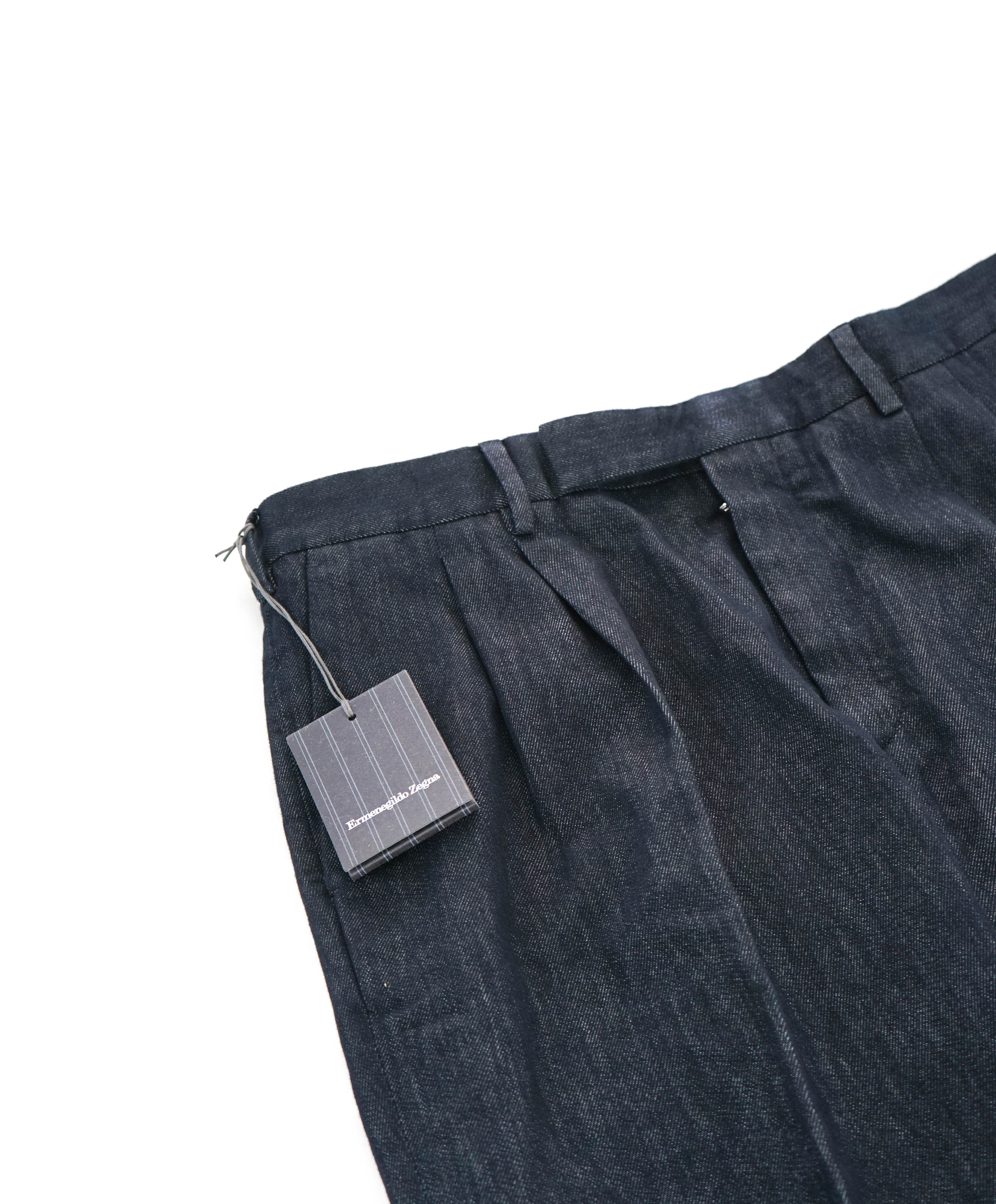 $895 ERMENEGILDO ZEGNA - SILK Modern Pleated Denim Pants - 35W