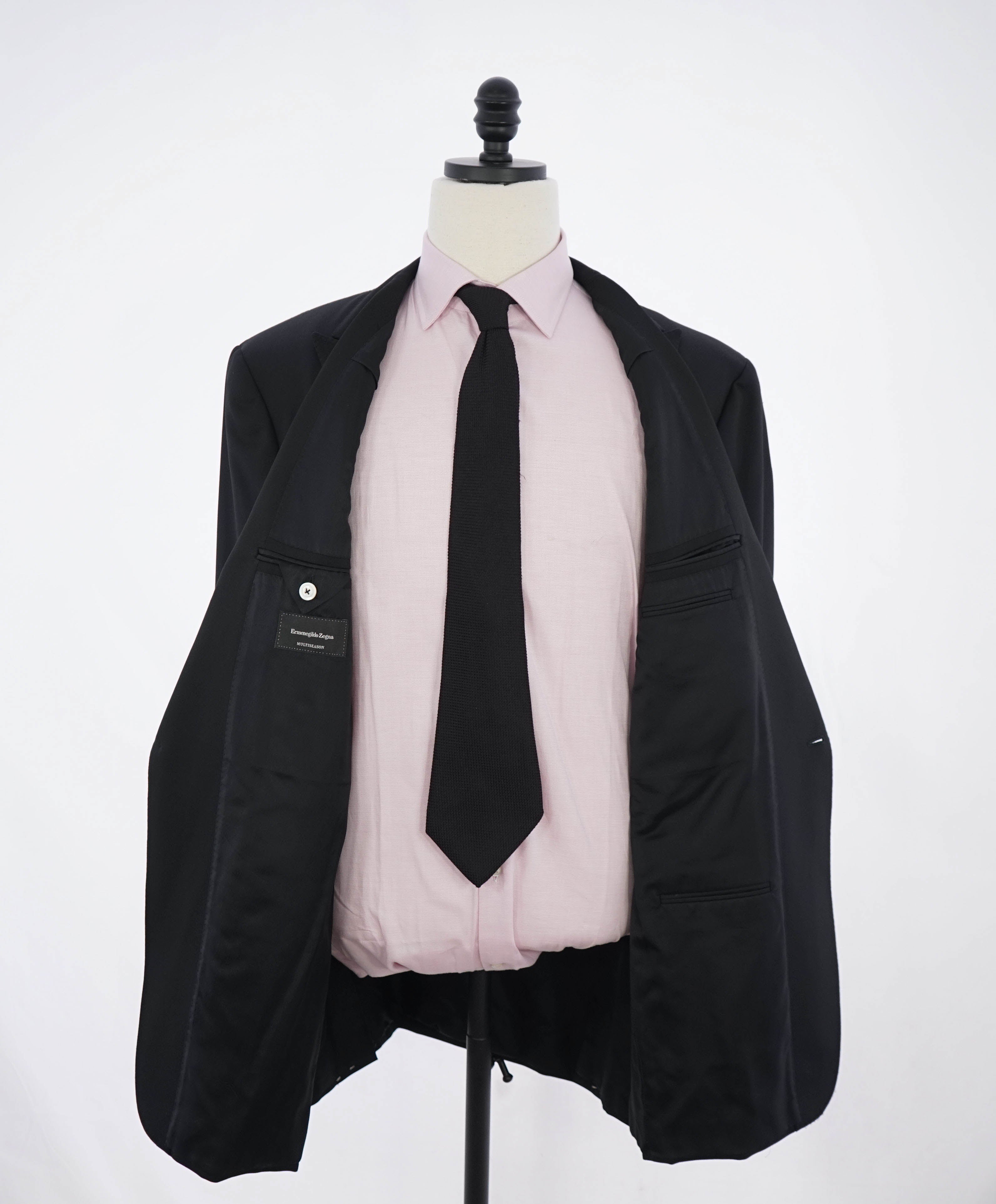 $3,995 ERMENEGILDO ZEGNA - PEAK LAPEL Black Wool Tuxedo- 48L