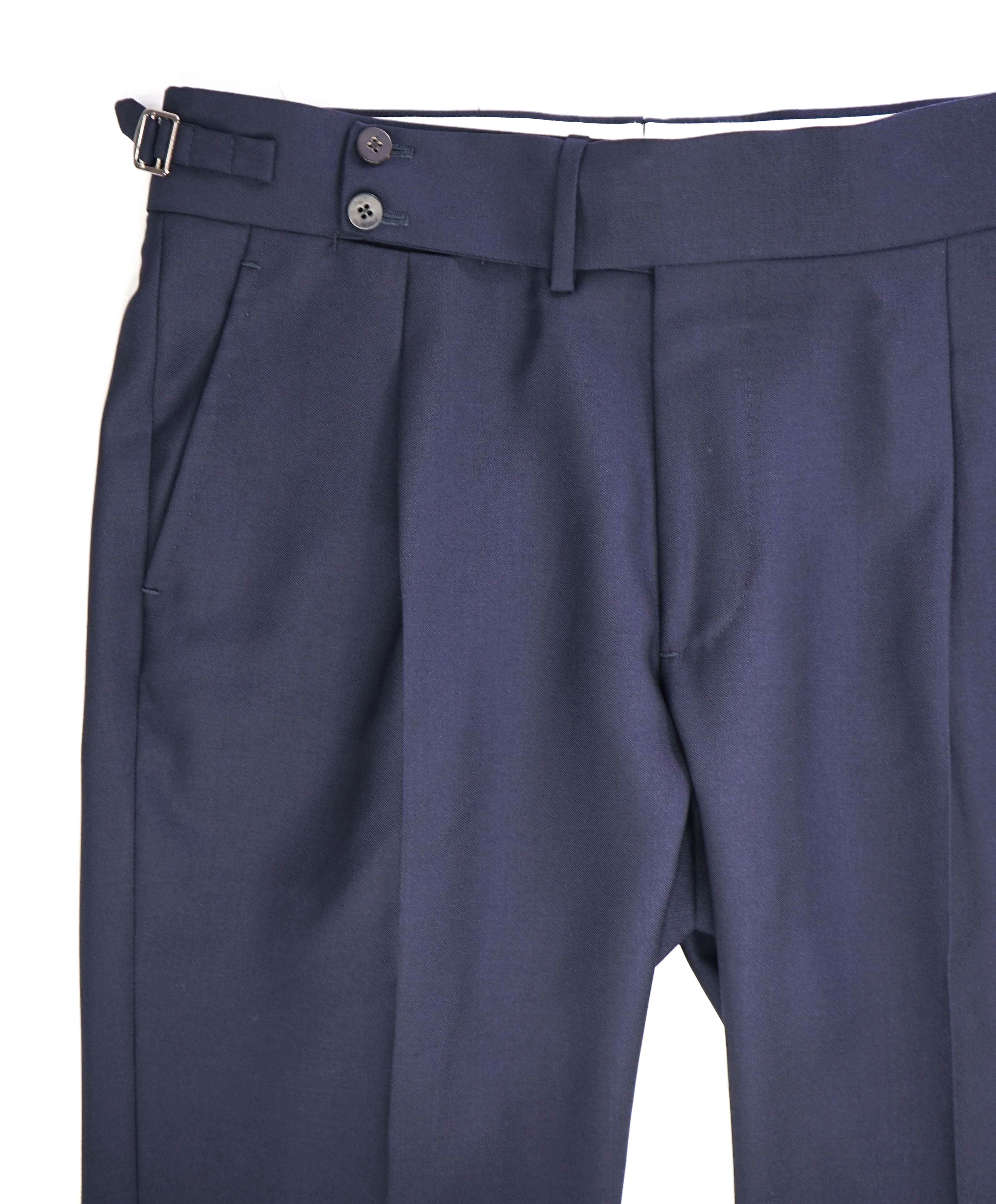 $995 ISAIA Solid Navy "SIDE TABS" Neapolitan Flat Front Dress Pants CUSTOM 1/1 - 32W