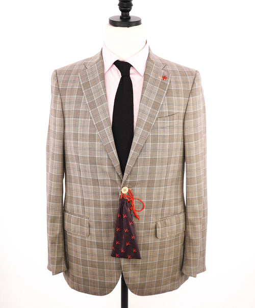$4,295 ISAIA - Neutral Check *SUMMER SUIT* Semi-Lined Coral Pin Suit - 38R