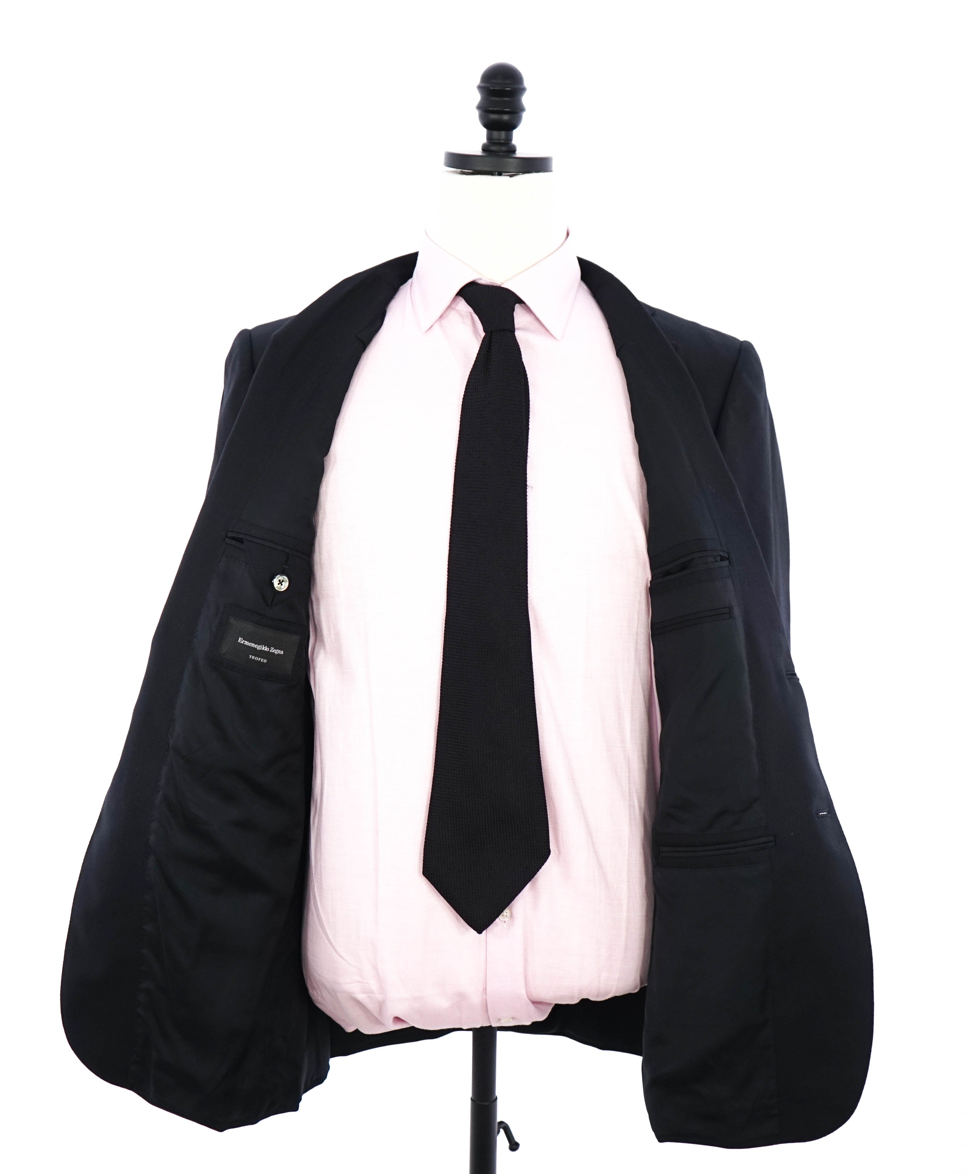 $3,290 ERMENEGILDO ZEGNA- “TORFEO” Black Textured Solid Blazer- 40R