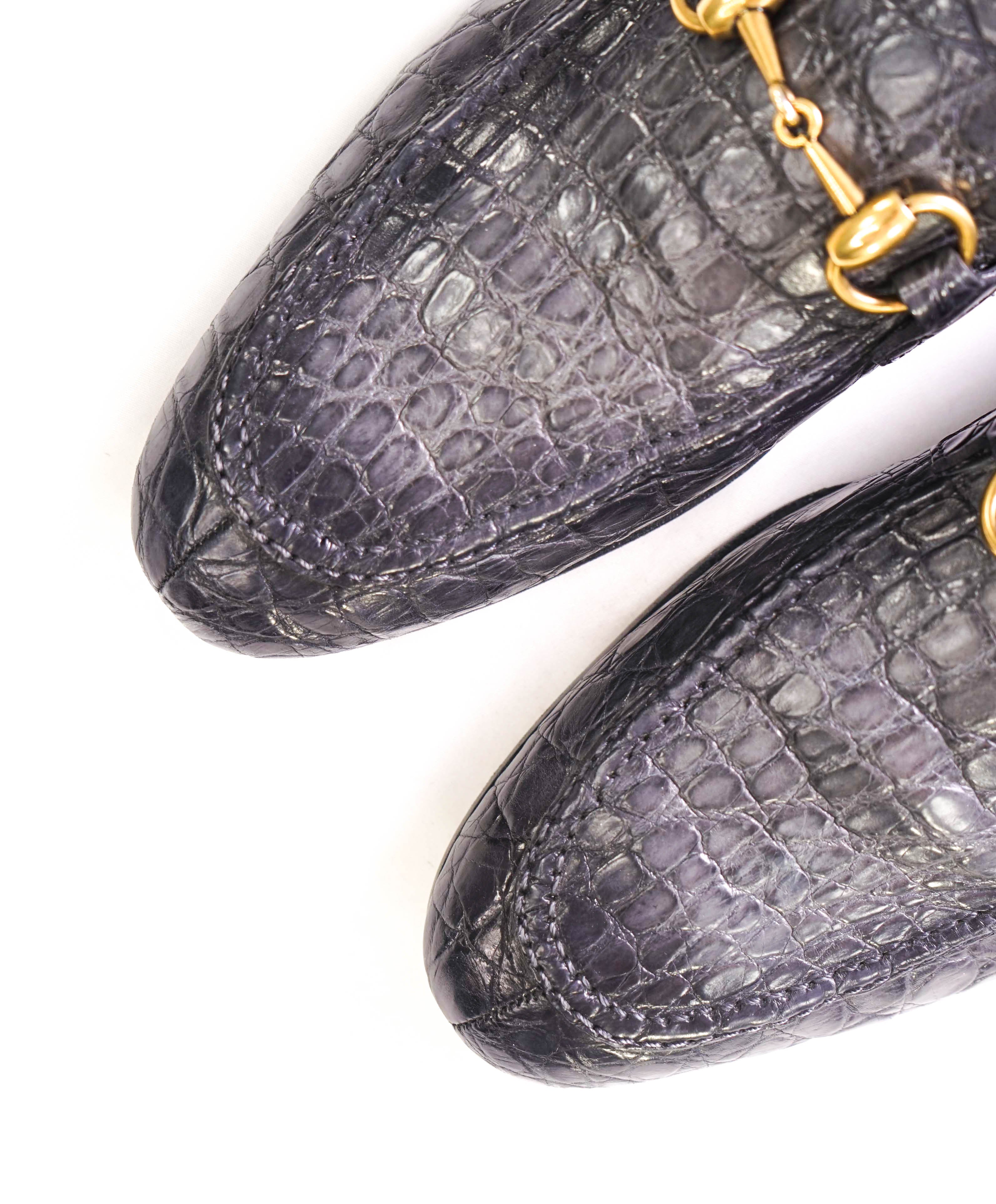 $4,100 GUCCI - "JORDAAN" Gray/Gold *CROCODILE* Horsebit Leather Loafers - 8.5US (8G)