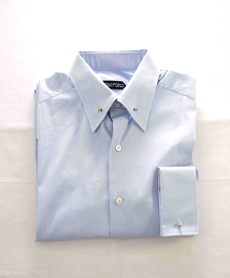 $780 TOM FORD - *COLLAR BAR* Blue French Cuff Button Down Shirt - 15.75