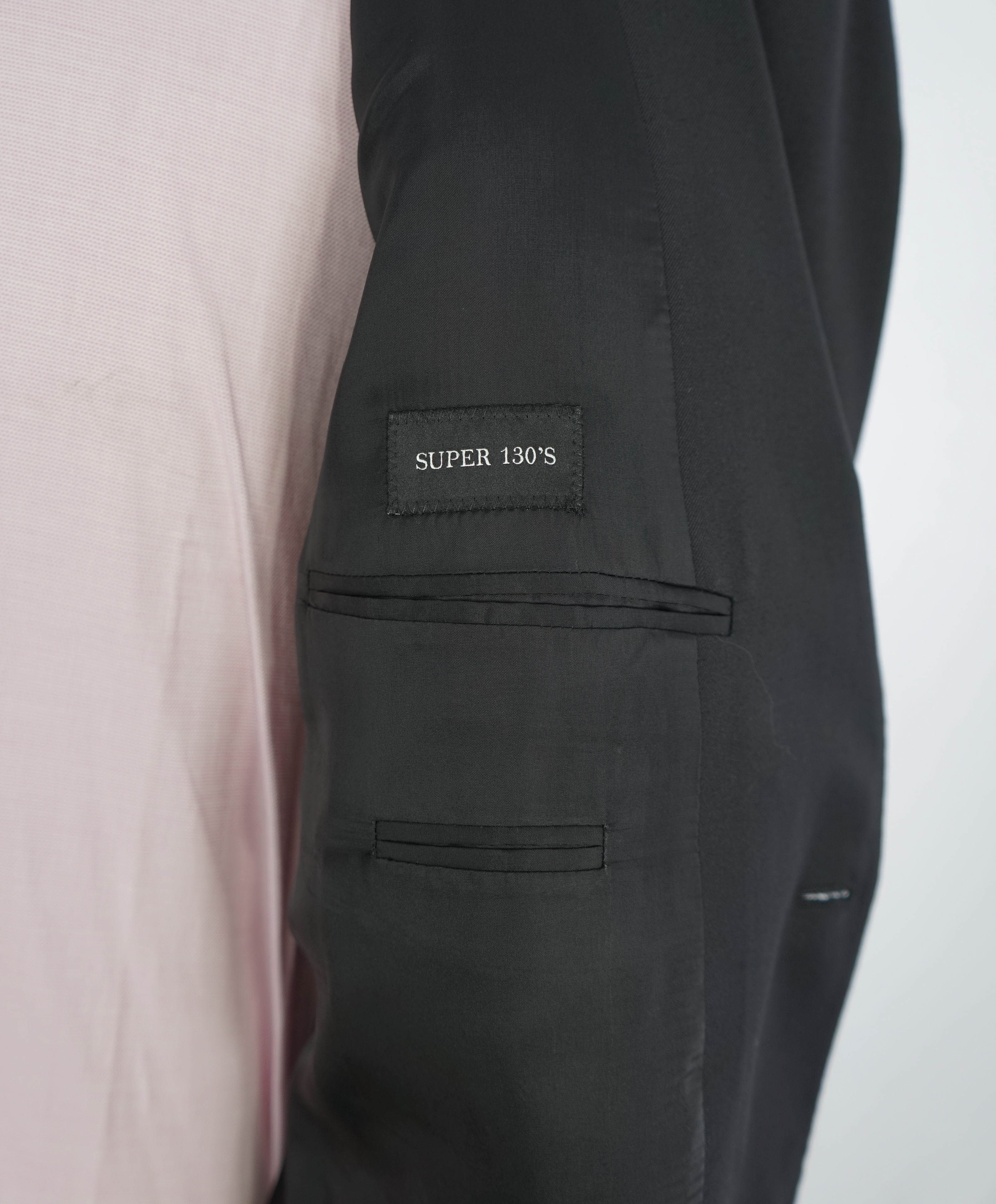 $1,995 EMPORIO ARMANI -Super 130's  “G LINE” Black 2-Btn Solid Suit - 46R