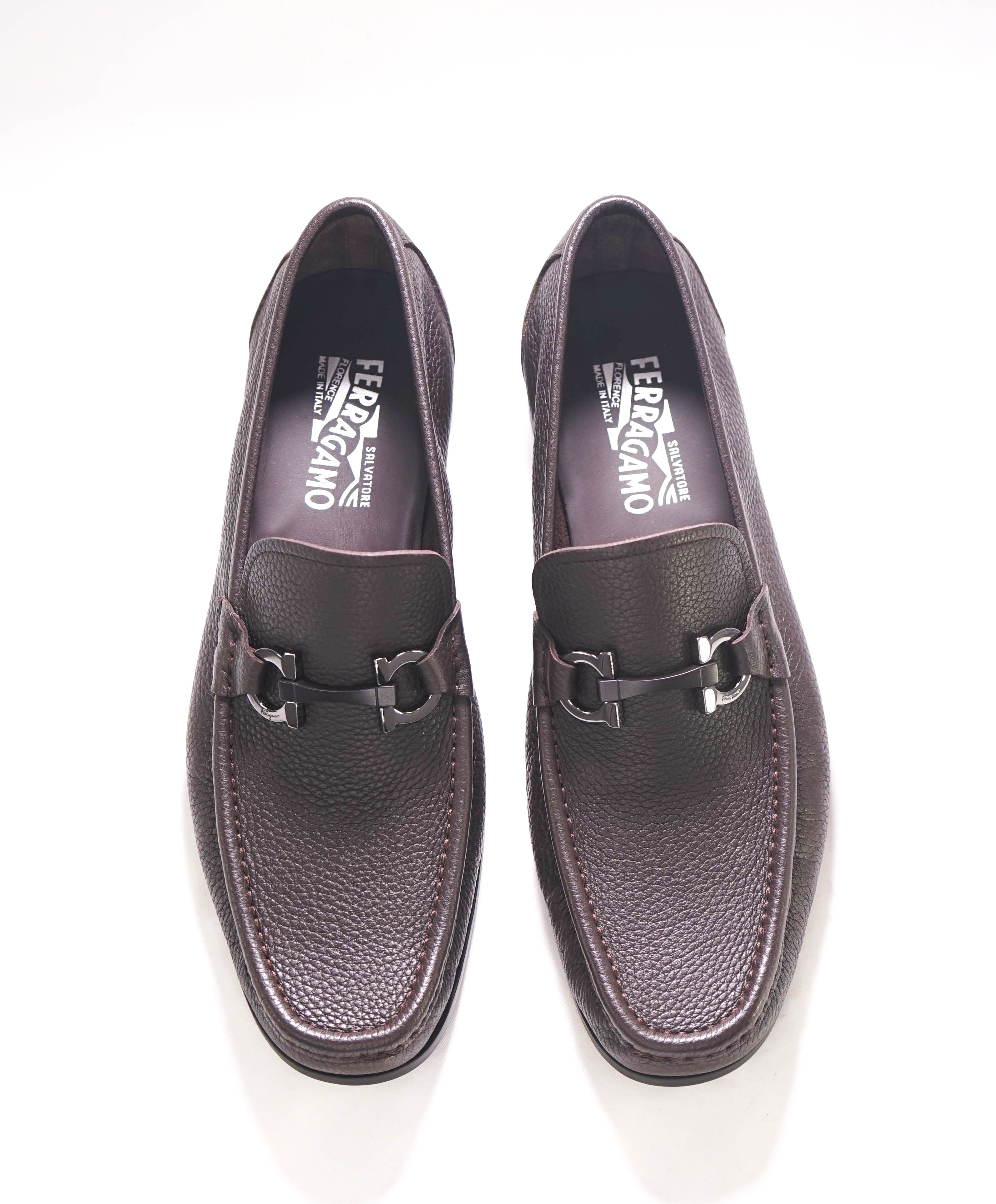 $850 SALVATORE FERRAGAMO - “GRANDIOSO" Gancini Bit Loafer Brown Leather - 10.5 EE