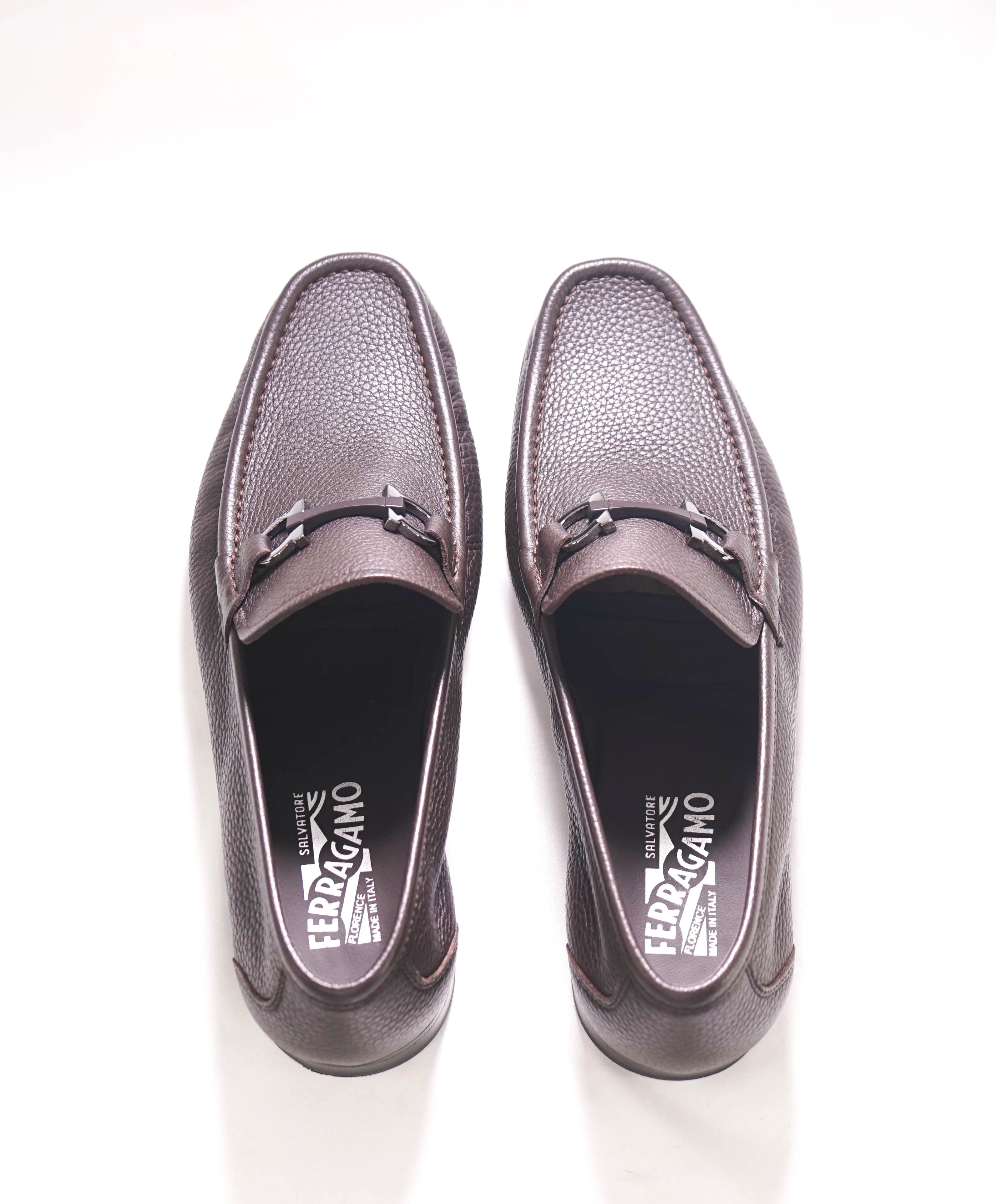 $850 SALVATORE FERRAGAMO - “GRANDIOSO" Gancini Bit Loafer Brown Leather - 10.5 EE