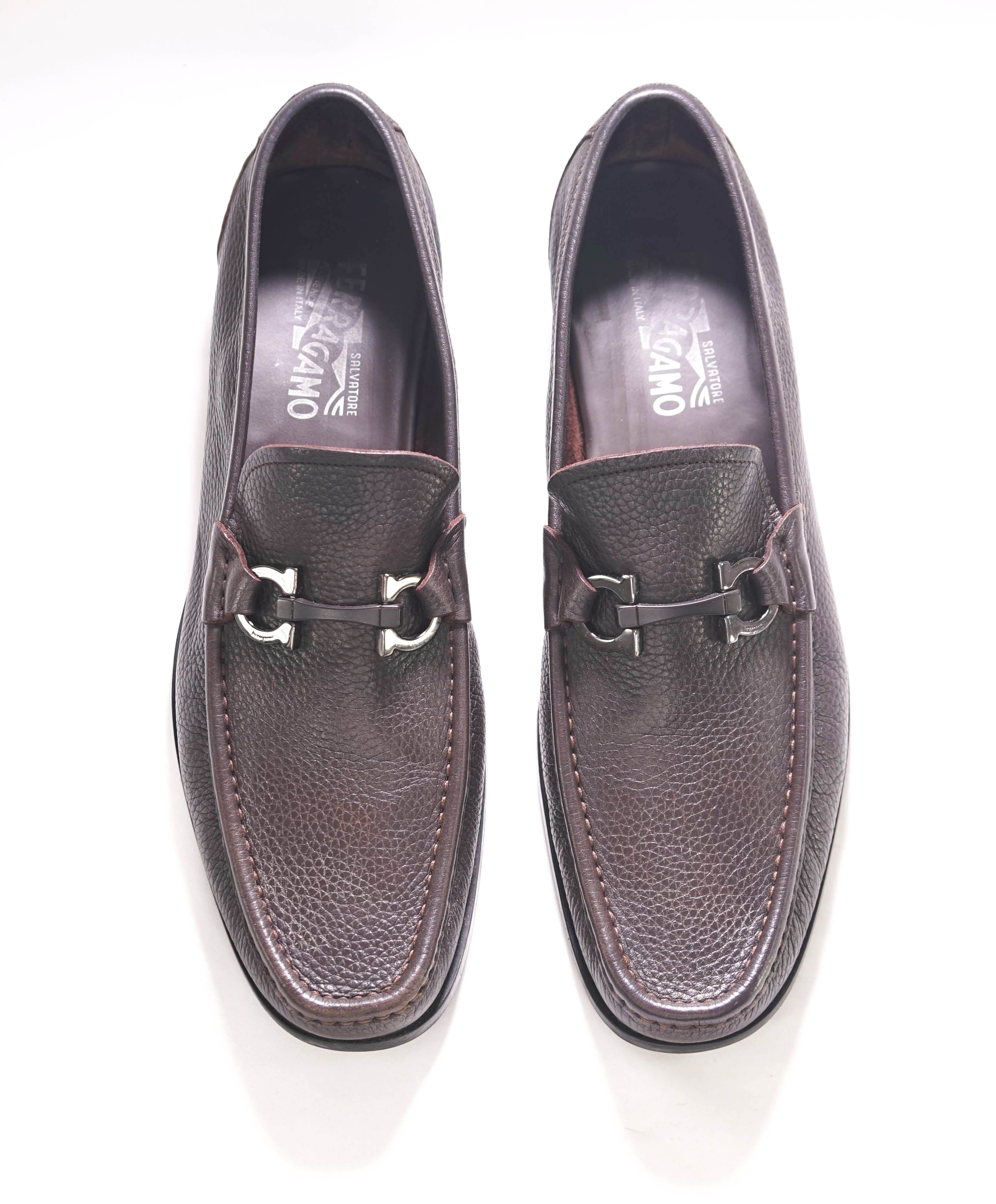 $850 SALVATORE FERRAGAMO - “GRANDIOSO" Gancini Bit Loafer Brown Leather - 12 D