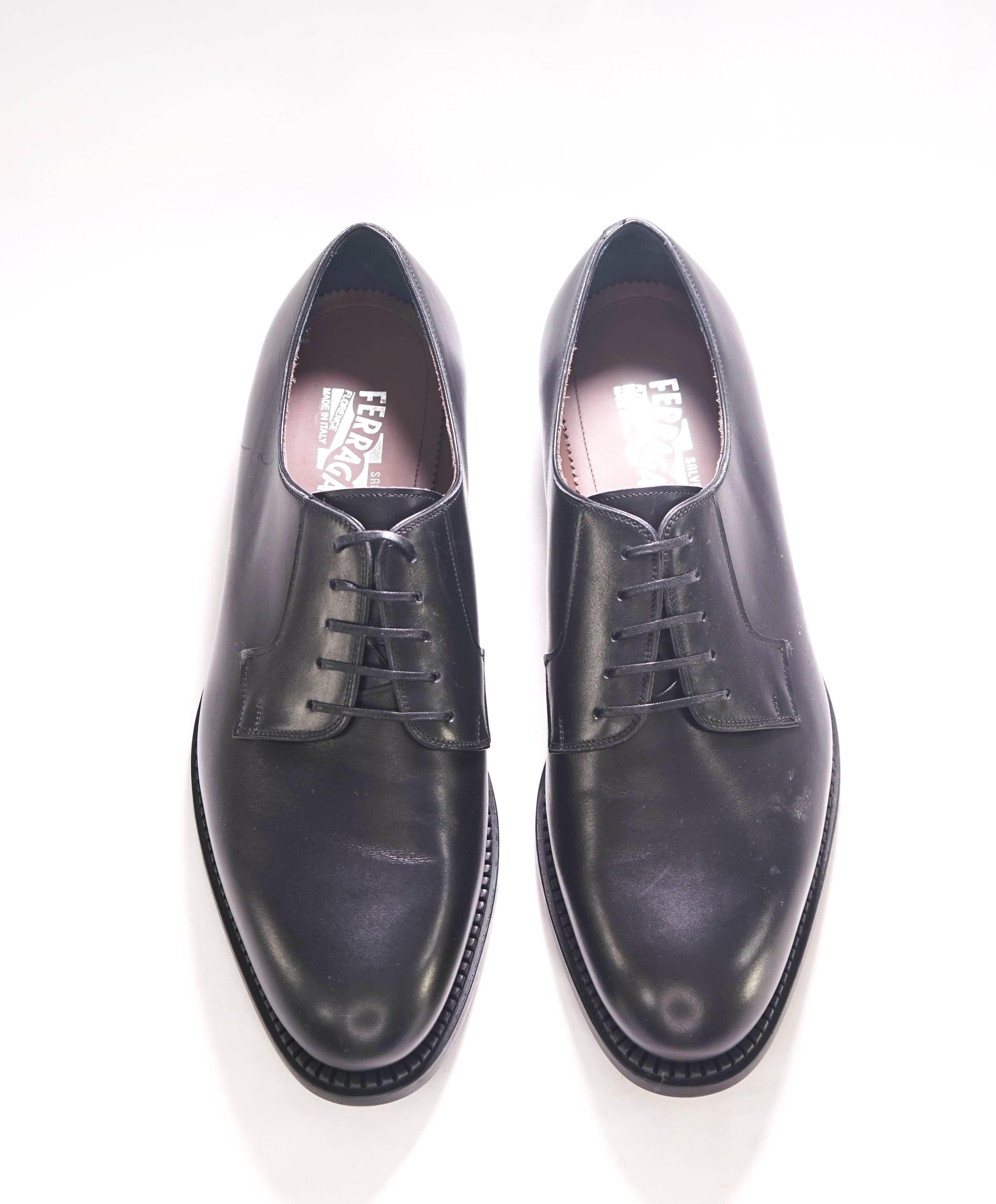 $895 SALVATORE FERRAGAMO - Black Leather Smooth Vamp Lace-Up Oxford  - 10.5