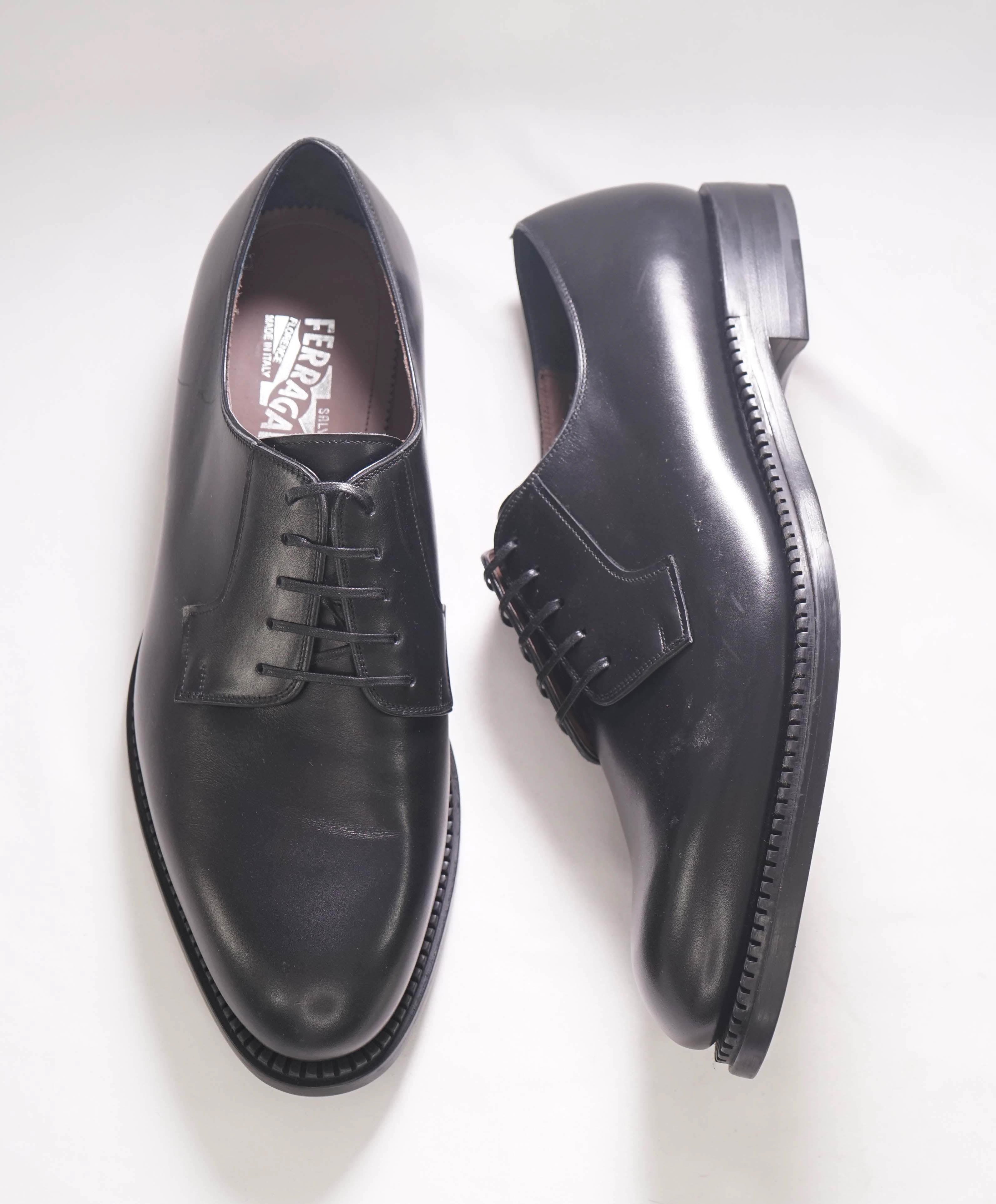 $895 SALVATORE FERRAGAMO - Black Leather Smooth Vamp Lace-Up Oxford  - 10.5
