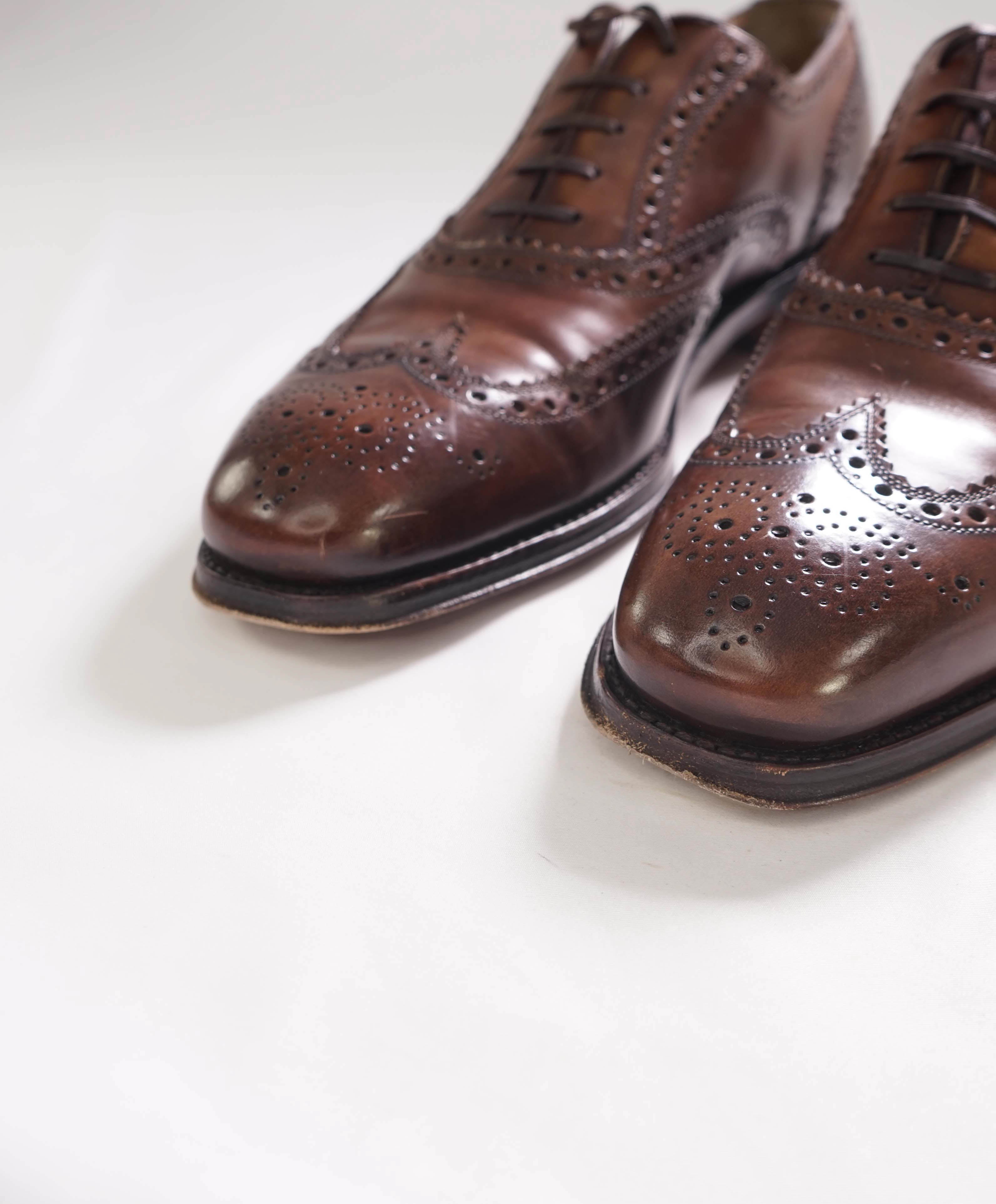 $1,395 SALVATORE FERRAGAMO - "TRAMEZZA" Brown Wingtip Silhouette Oxfords - 8.5 EE