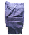 $395 INCOTEX - "CHINOLINO" COTTON / LINEN Flat Front Blue Pants  -  34W