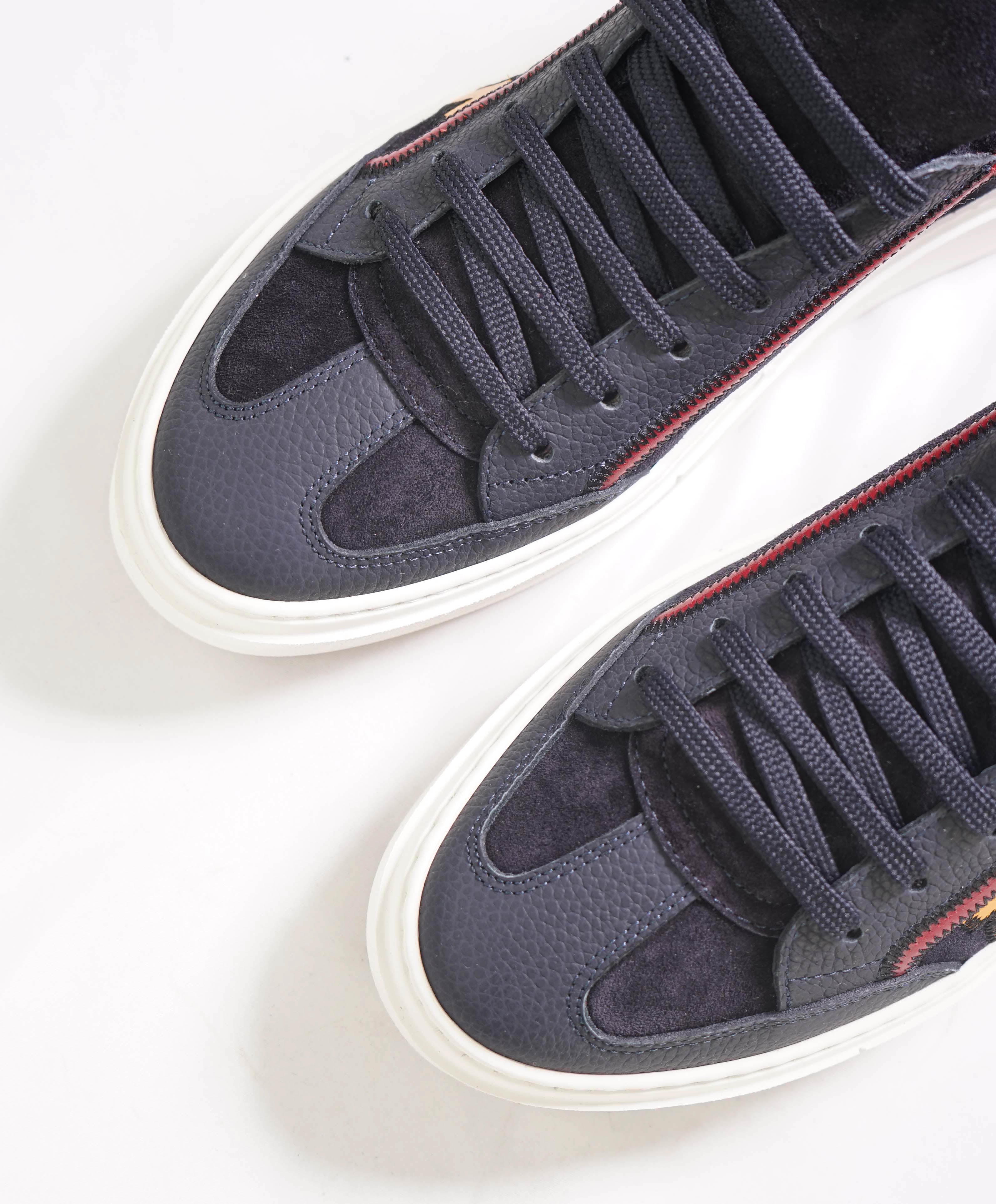 $750 SALVATORE FERRAGAMO - *BORG 5* Blue/Yellow Gancini Sneaker - 7 M US