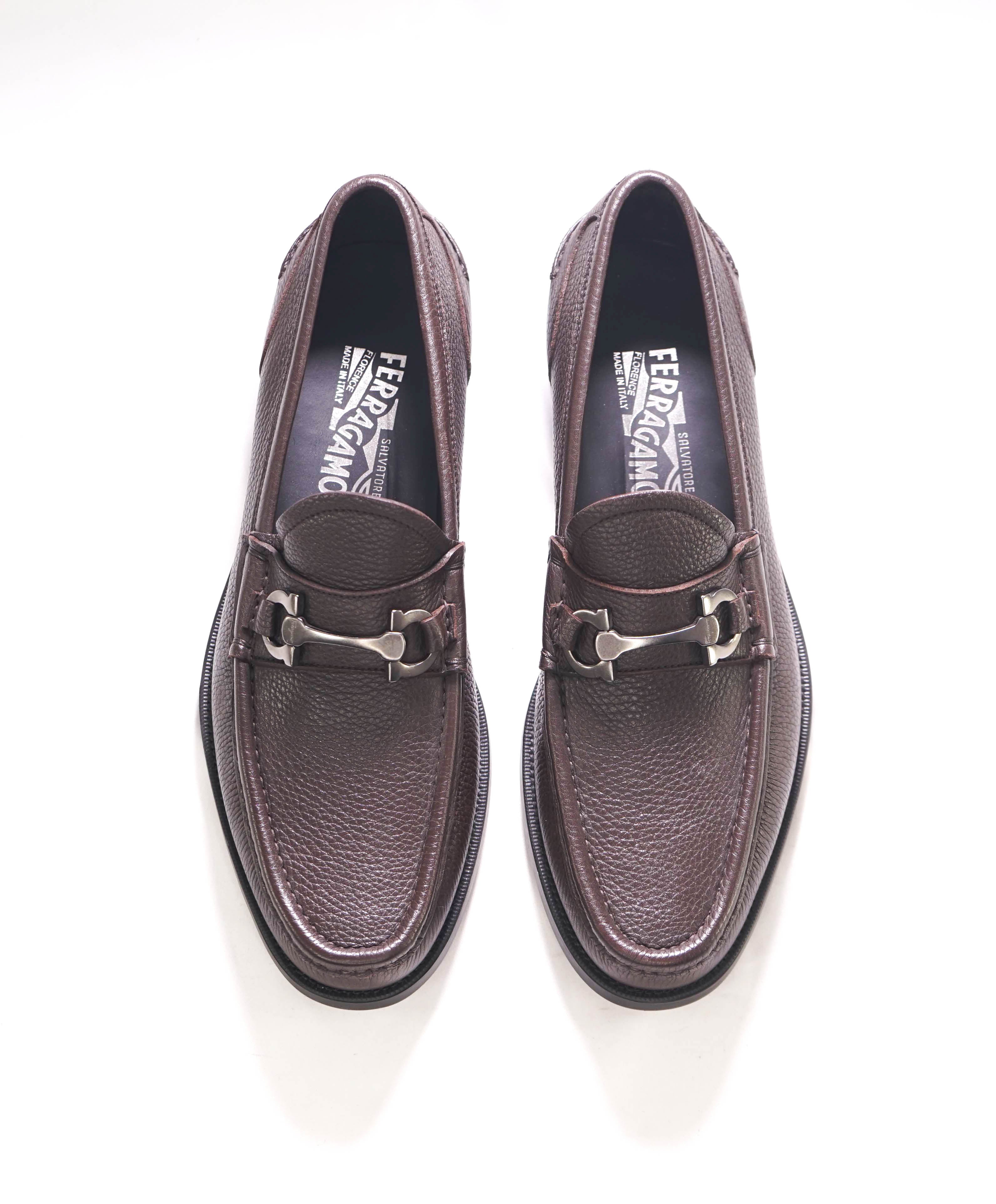 $850 SALVATORE FERRAGAMO - “BOLD" Gancini Bit Loafer Brown Leather - 9.5 D