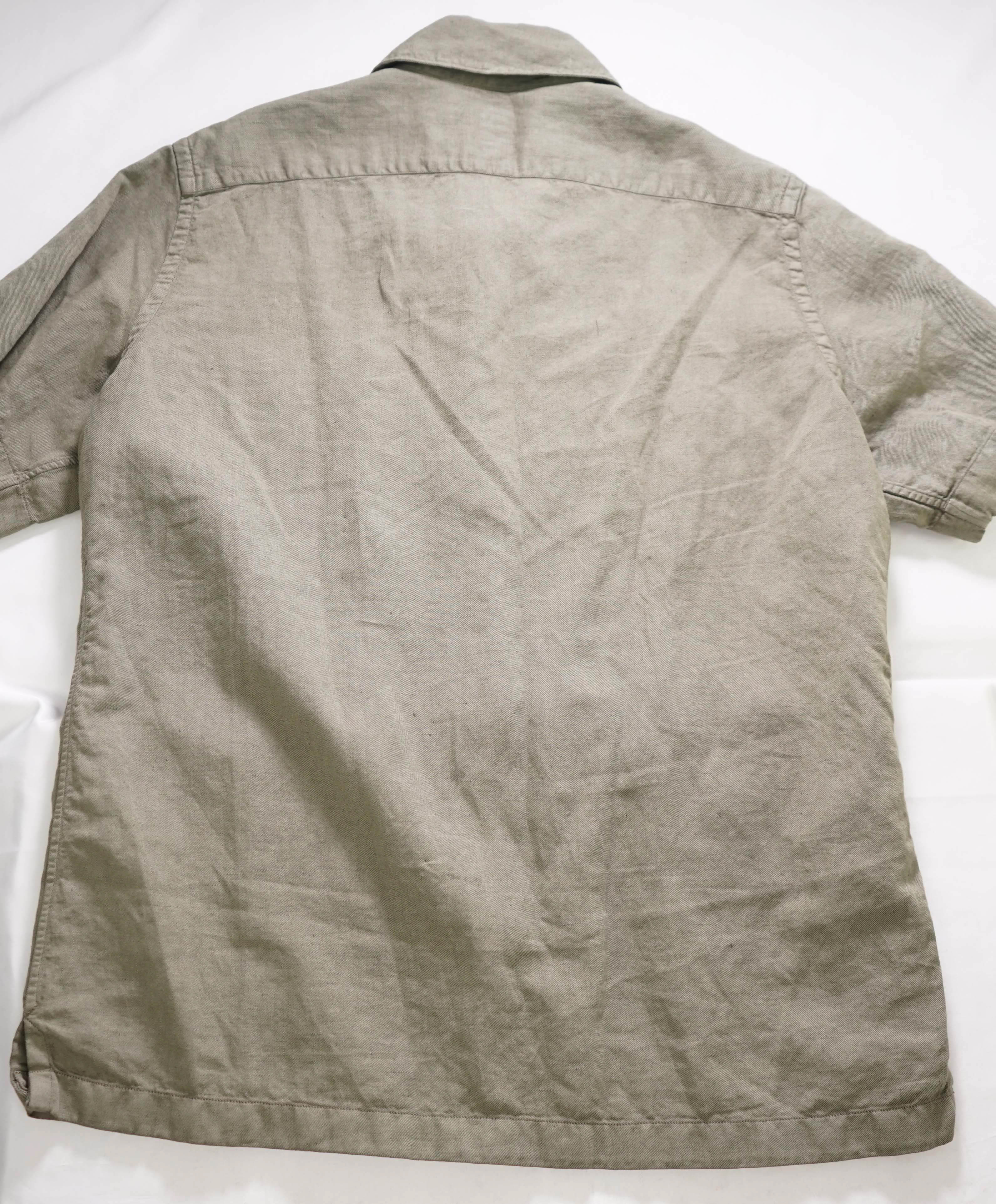 $495 ELEVENTY - *COTTON LINEN* Pleated Havana Camp Collar Resort Shirt - M