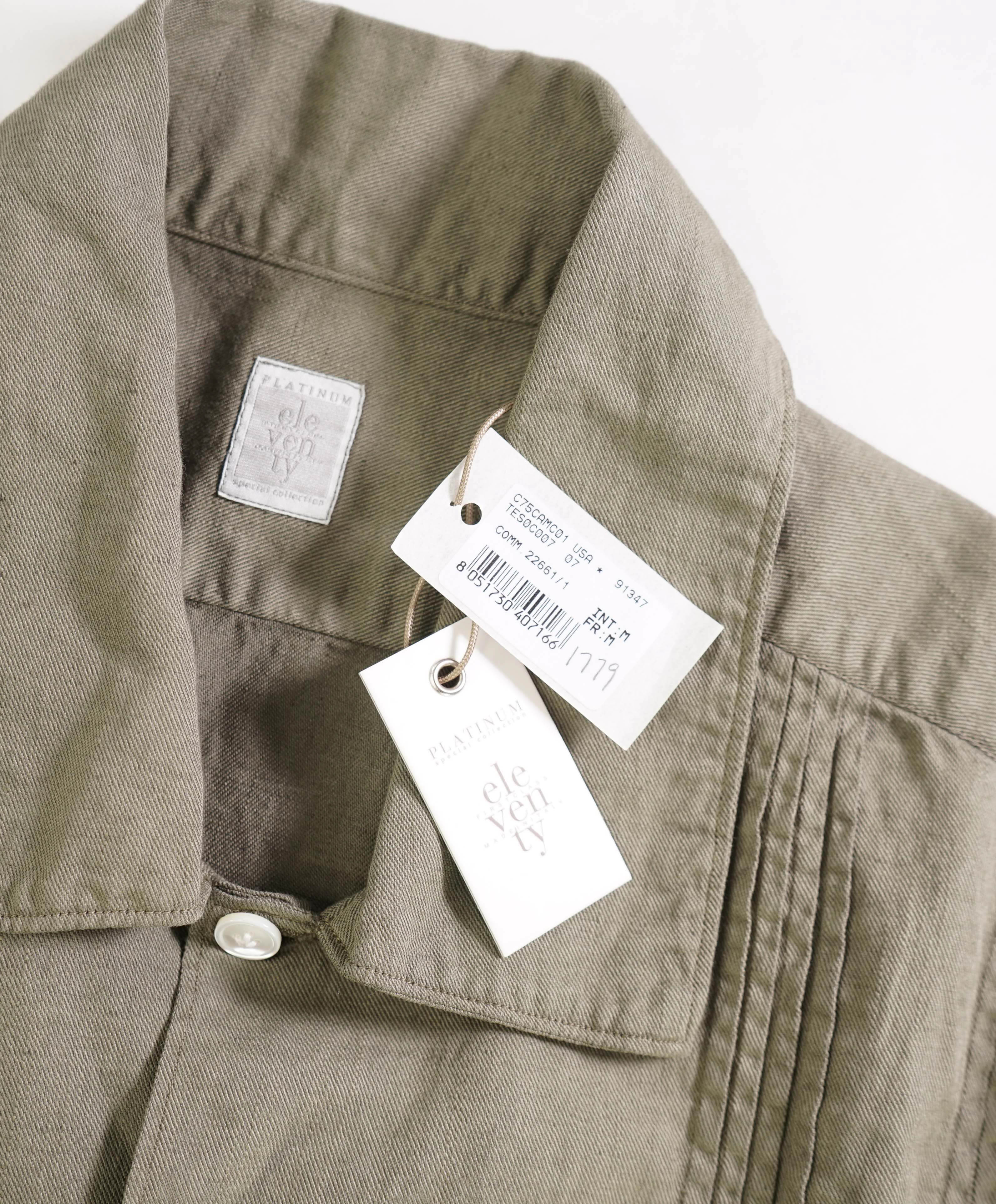 $495 ELEVENTY - *COTTON LINEN* Pleated Havana Camp Collar Resort Shirt - M