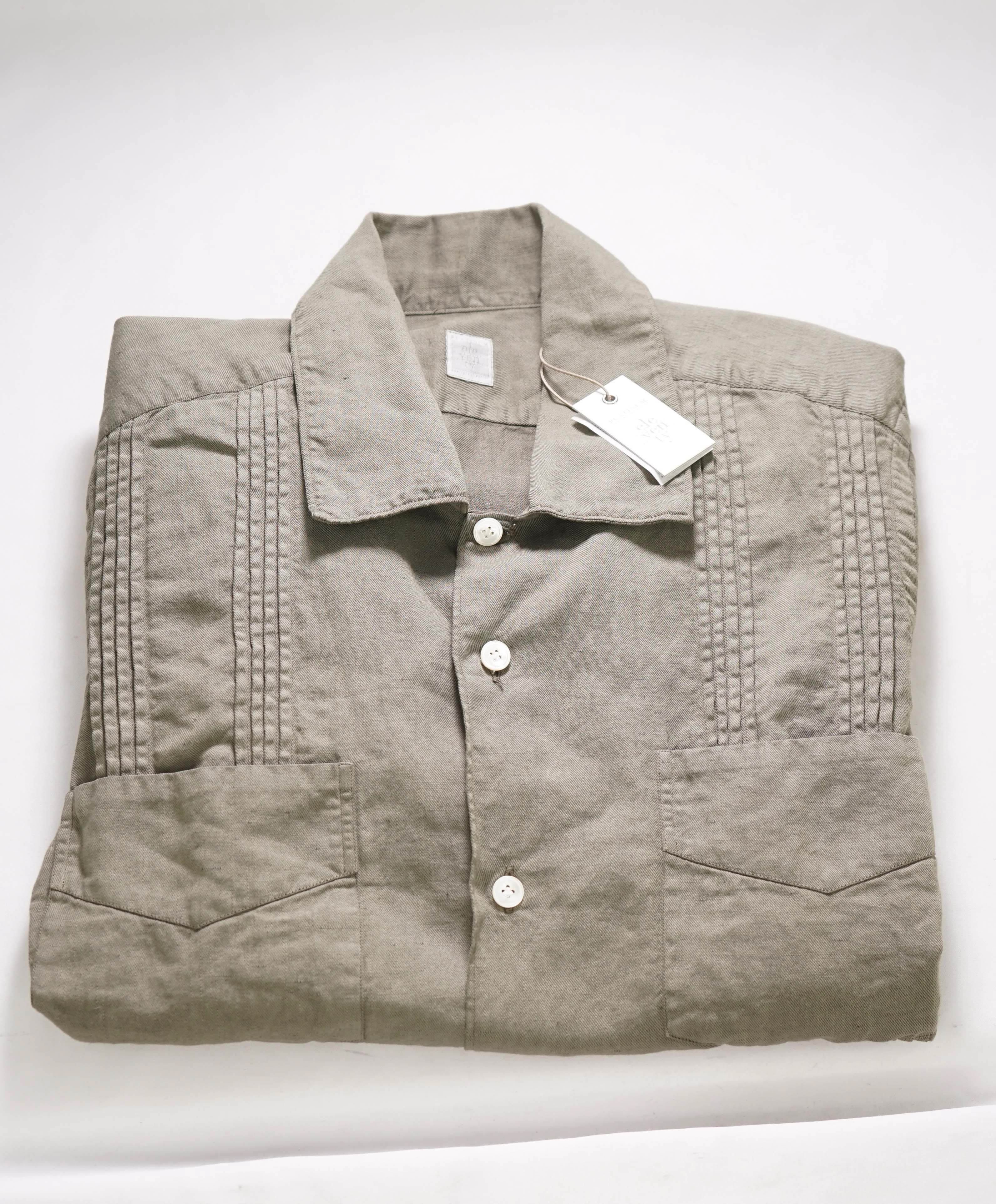 $495 ELEVENTY - *COTTON LINEN* Pleated Havana Camp Collar Resort Shirt - M