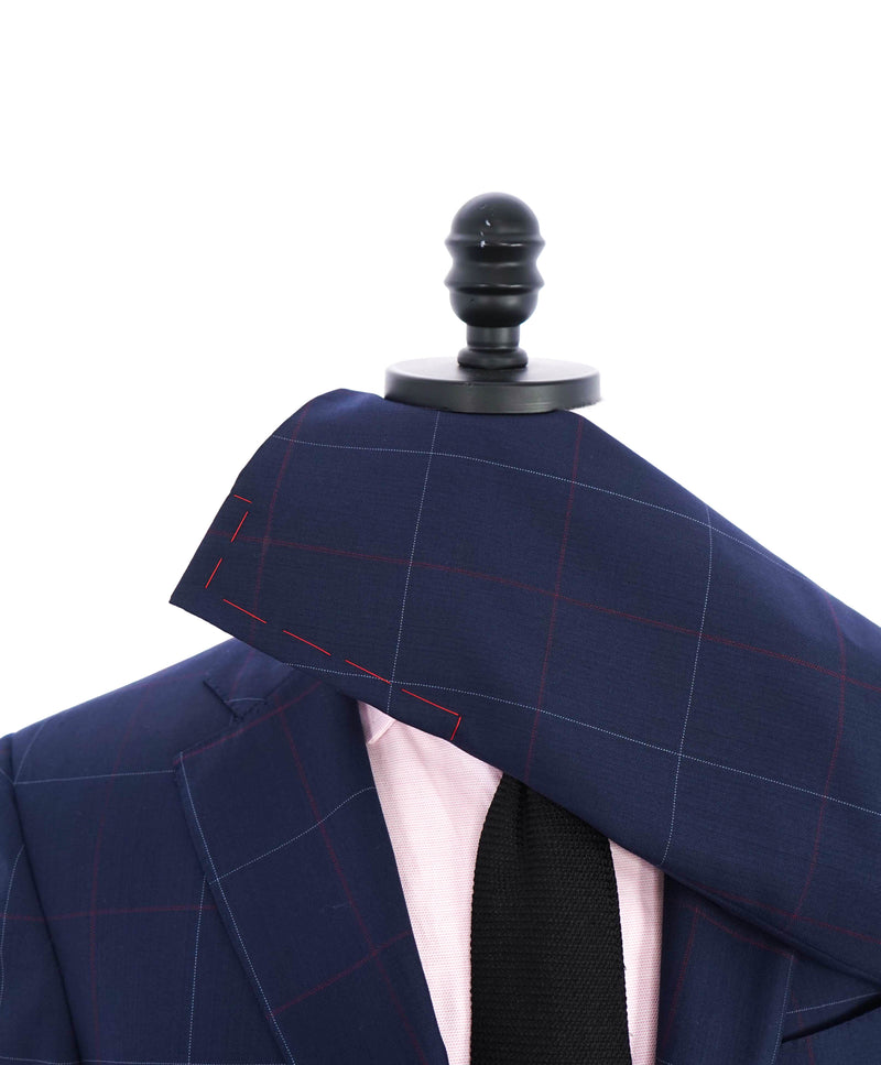 $4,250 ISAIA - Navy/Red Check *CLOSET STAPLE* Coral Pin Suit - 40R