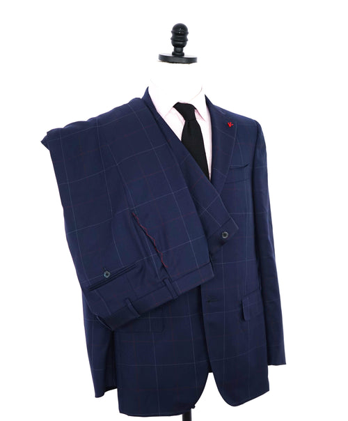 $4,250 ISAIA - Navy/Red Check *CLOSET STAPLE* Coral Pin Suit - 40R