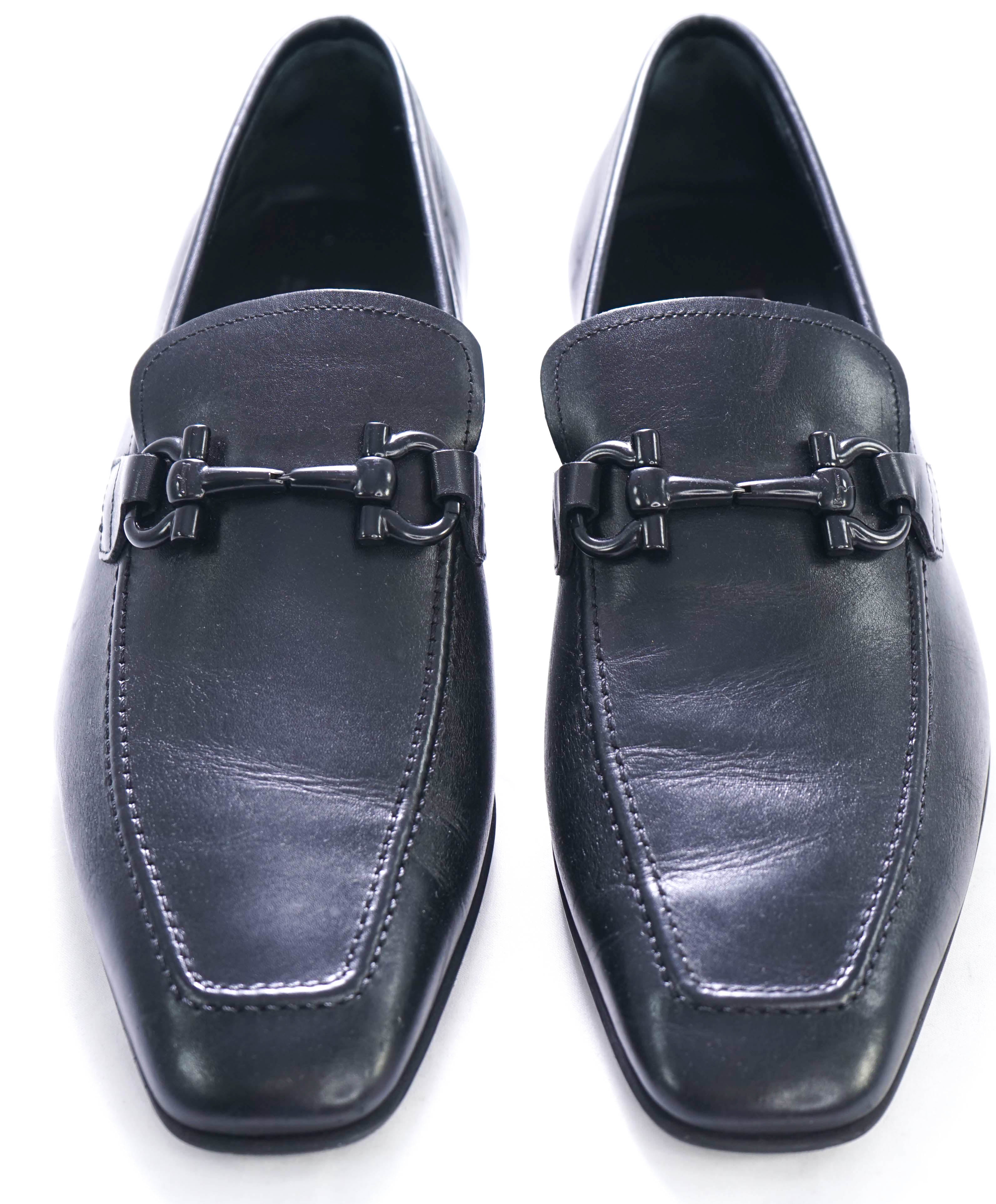$700 SALVATORE FERRAGAMO -  Black On Black Gancini Leather Loafer- 11 EE