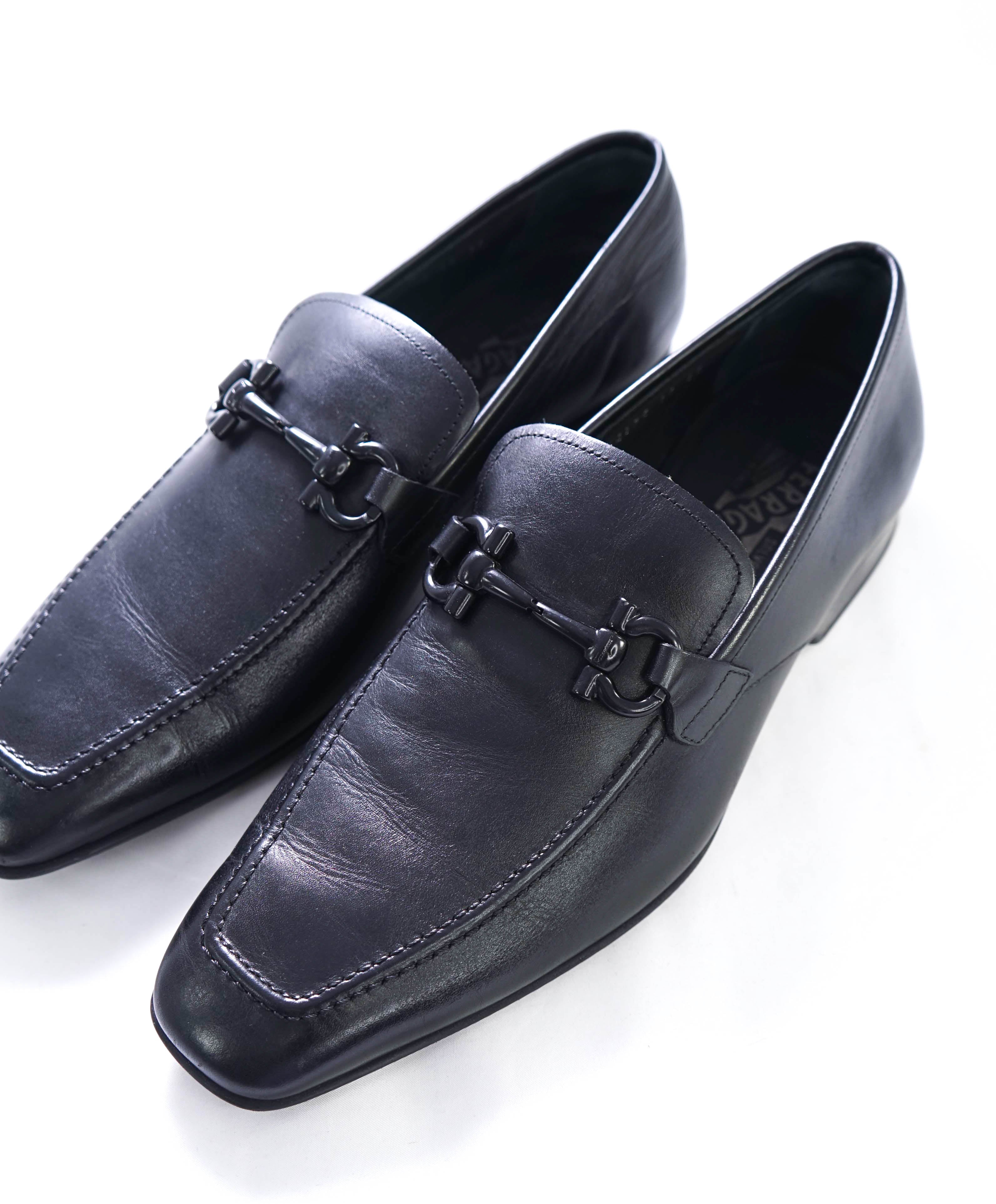 $700 SALVATORE FERRAGAMO -  Black On Black Gancini Leather Loafer- 11 EE