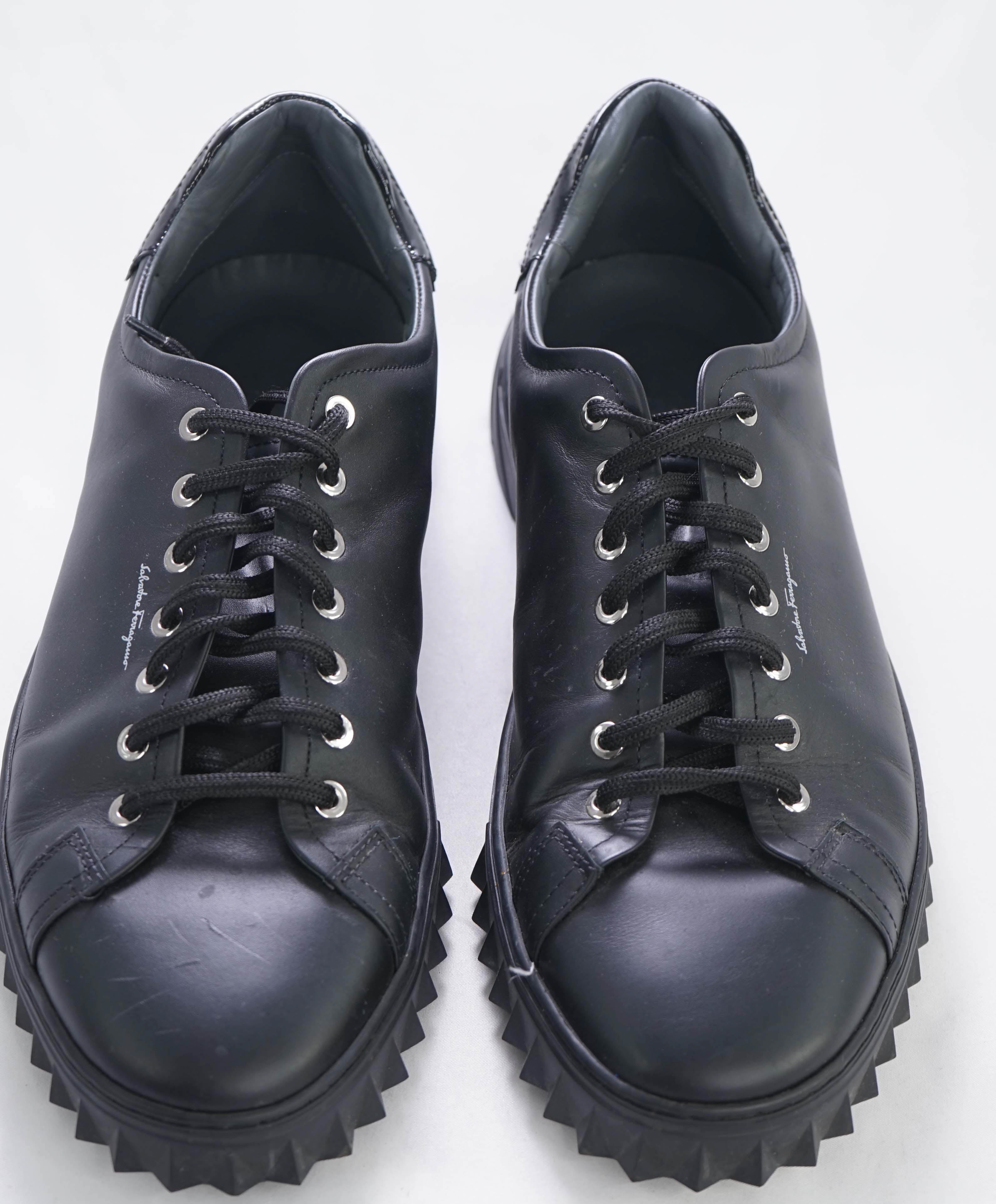 $750 SALVATORE FERRAGAMO - *Rhinoceros* Black Gancini Sneaker - 12 US