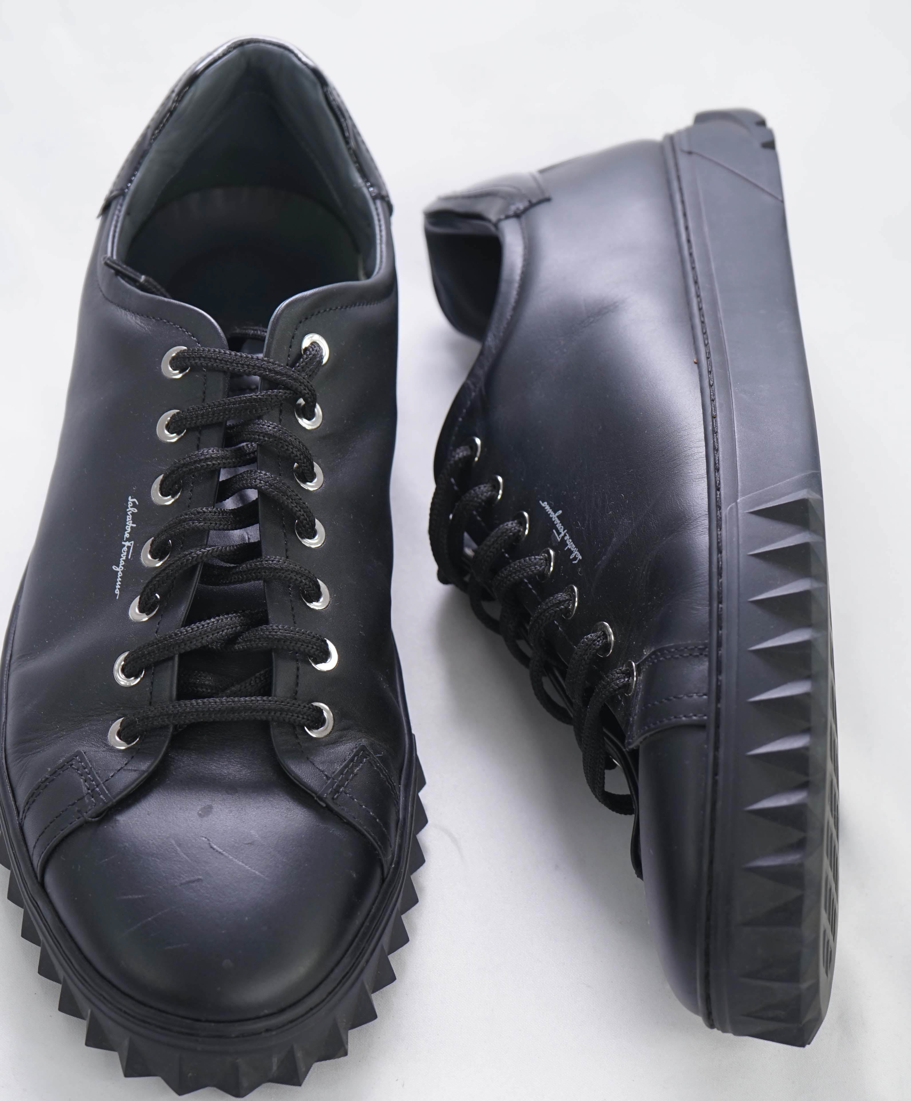 $750 SALVATORE FERRAGAMO - *Rhinoceros* Black Gancini Sneaker - 12 US