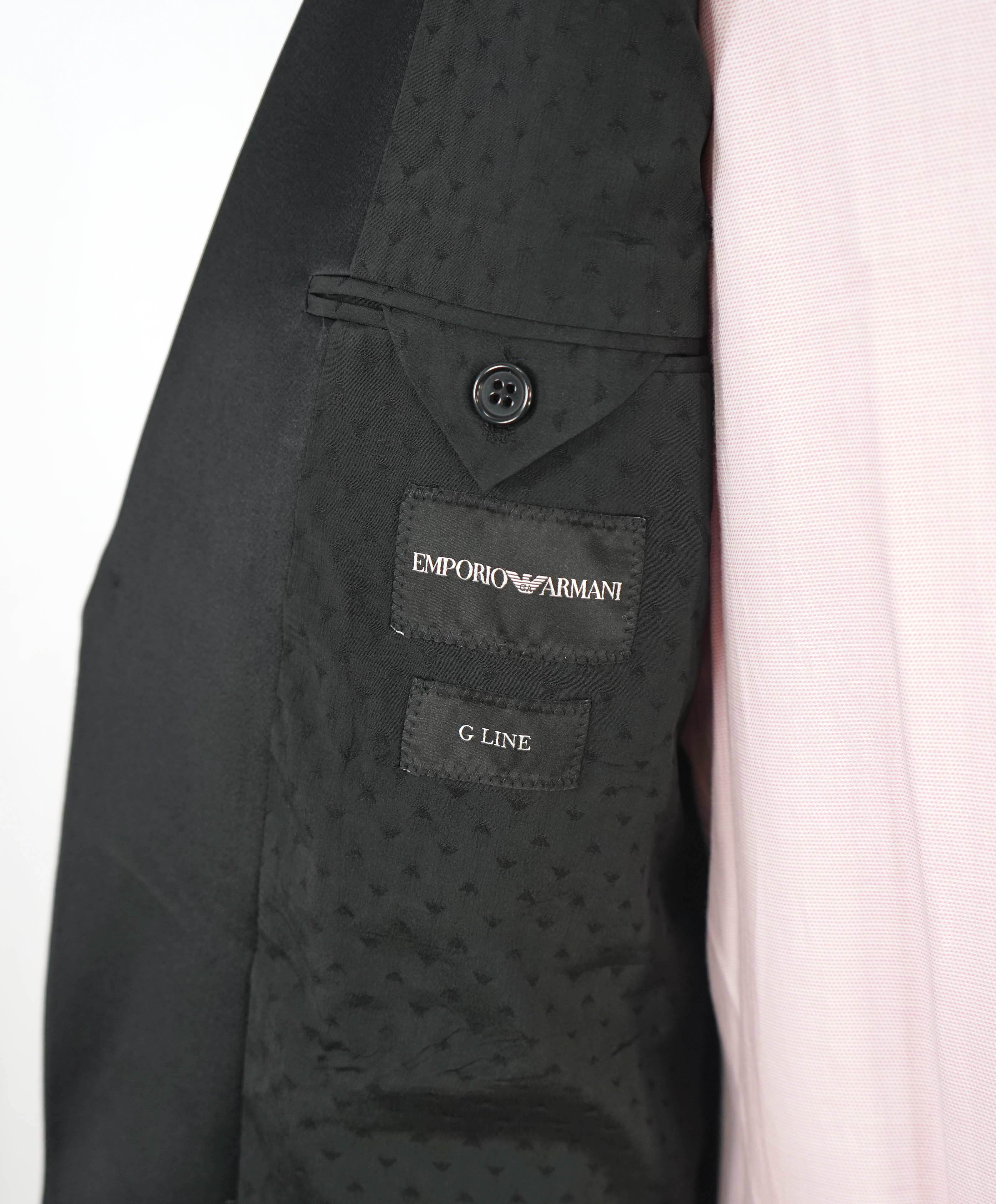 $2,095 EMPORIO ARMANI - “G LINE” CHECK 1-Btn Peak Lapel 130's Tuxedo Suit - 48R