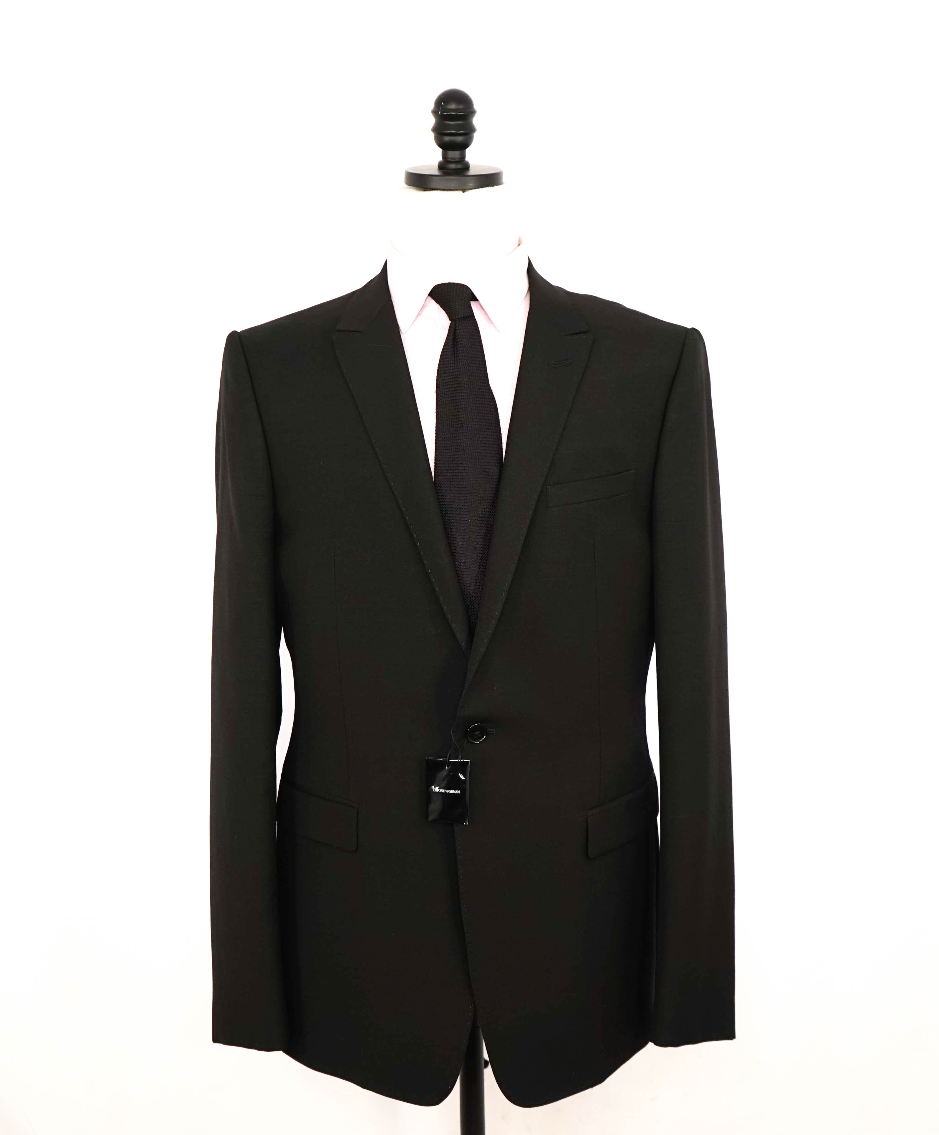 $1,995 EMPORIO ARMANI - Wool & Mohair “DAVID LINE” Black 2-Btn Solid Suit - 46R