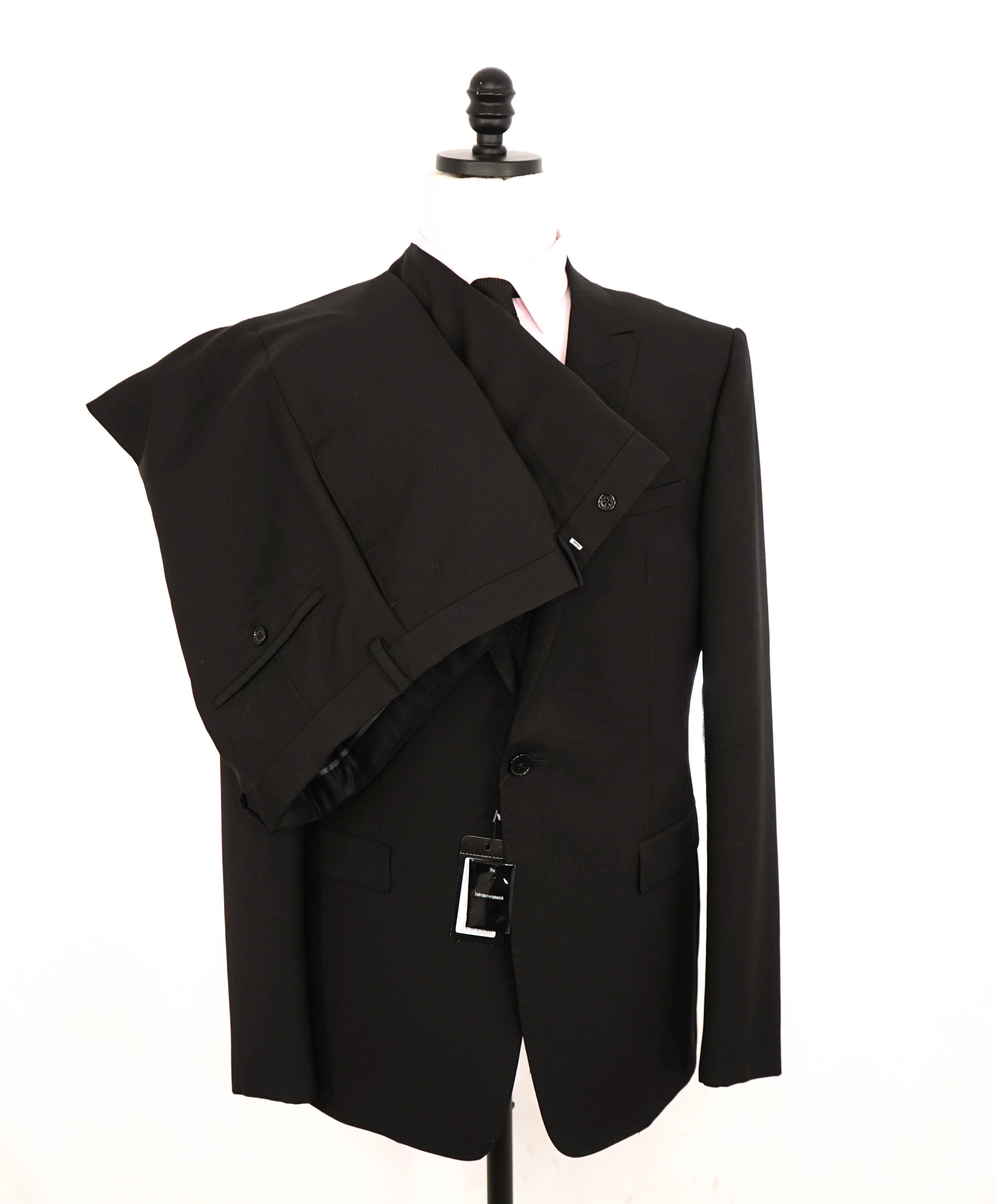 $1,995 EMPORIO ARMANI - Wool & Mohair “DAVID LINE” Black 2-Btn Solid Suit - 46R