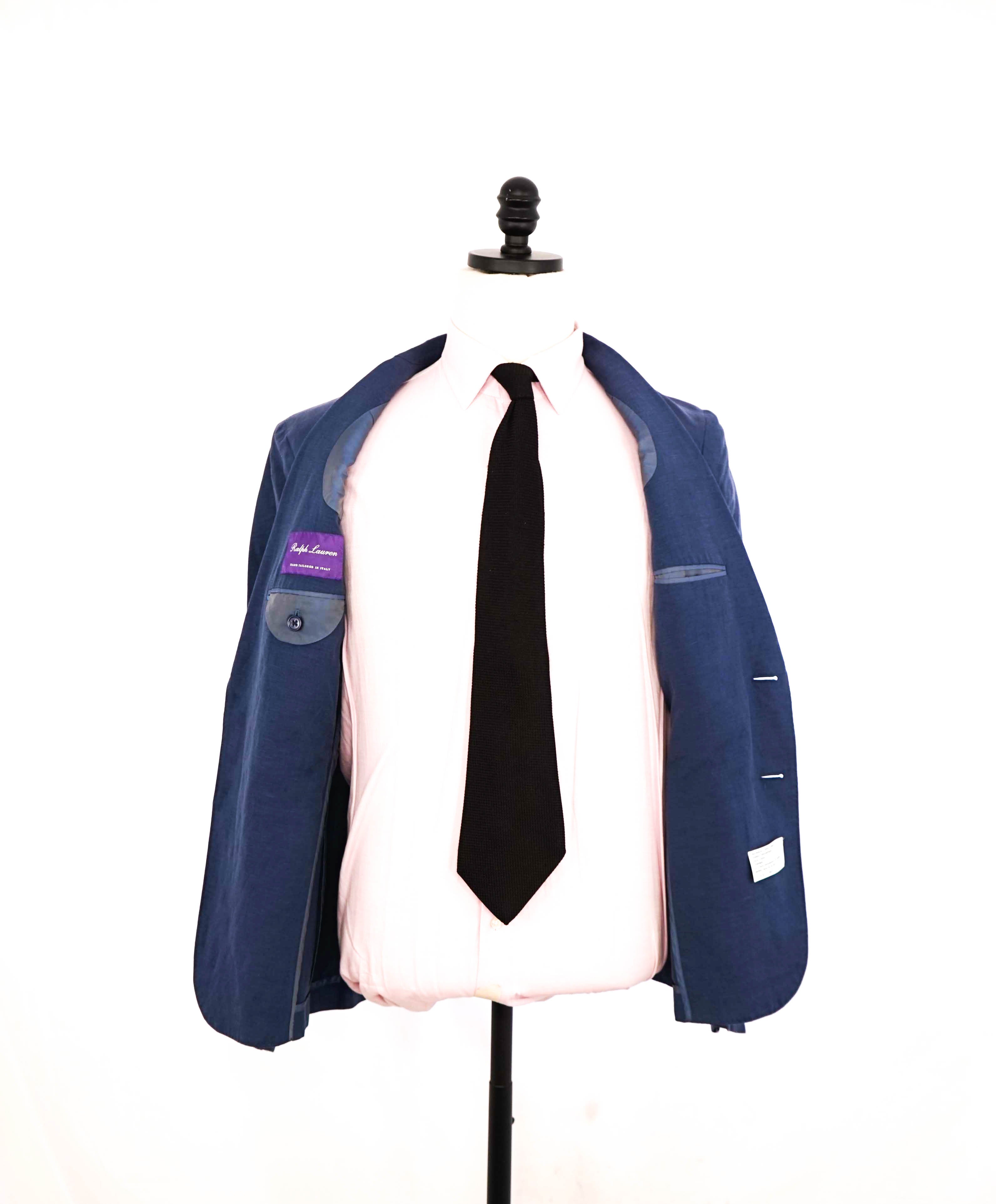 $2,395 RALPH LAUREN PURPLE LABEL - Blue SILK/LINEN Blazer - 36S