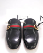 $1,050 GUCCI - "MARMONT" Black GG Web Detail Leather Loafers - 8.5US (8G)