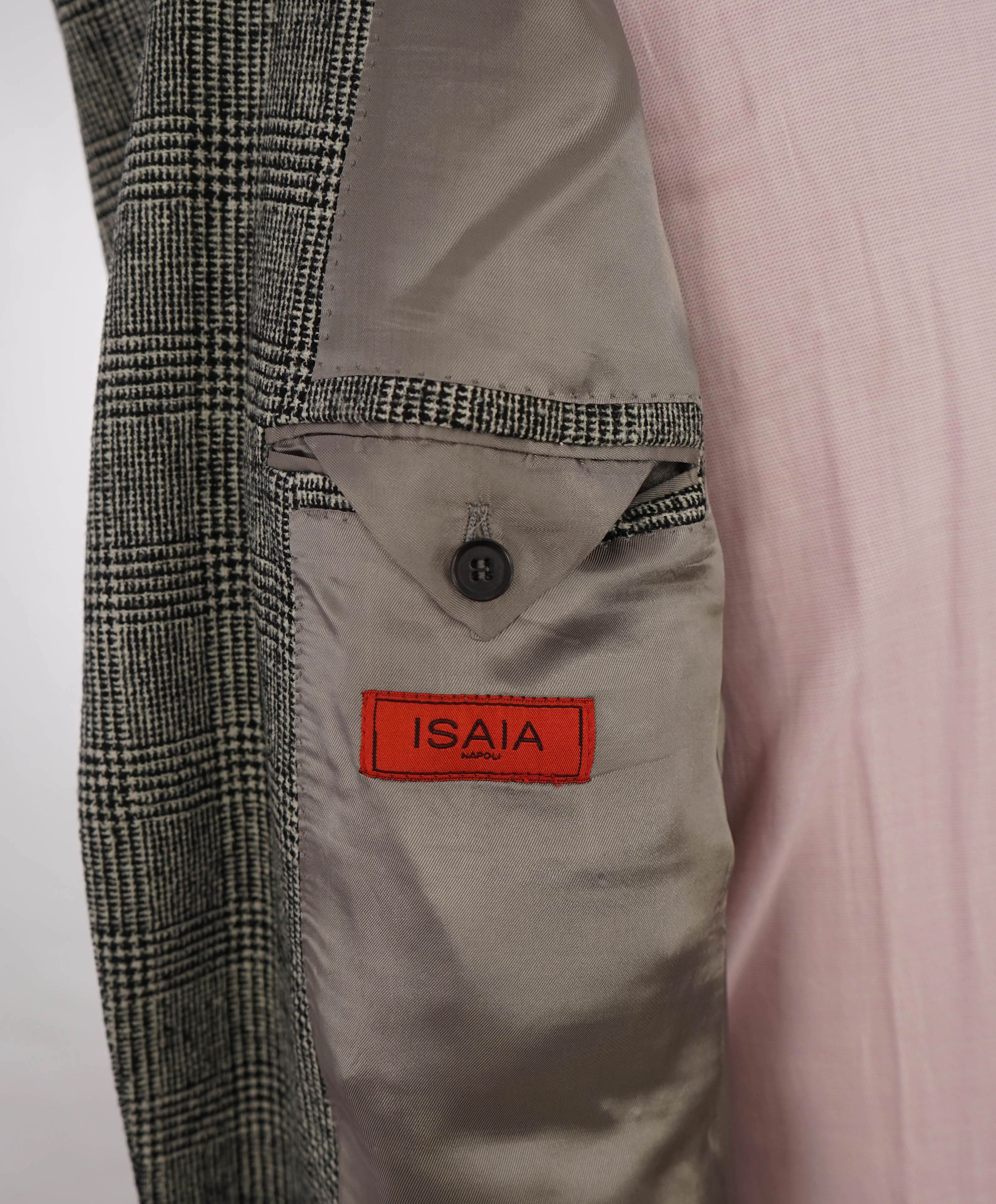 $4,000 ISAIA - Black & White Prince of Wales Check Wool Classic Suit - 46L