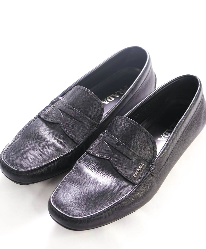 $850 PRADA - Black Saffiano LOGO Leather Penny Loafers - 11US (10)