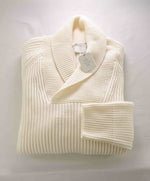 $645 ELEVENTY - Ivory *PURE WOOL Shawl Collar Pullover Ribbed Sweater - M