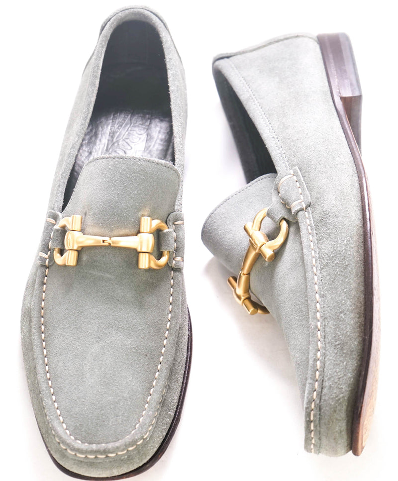 $750 SALVATORE FERRAGAMO - "GIORDANO" Gray Suede Gold Loafer- 10 EE