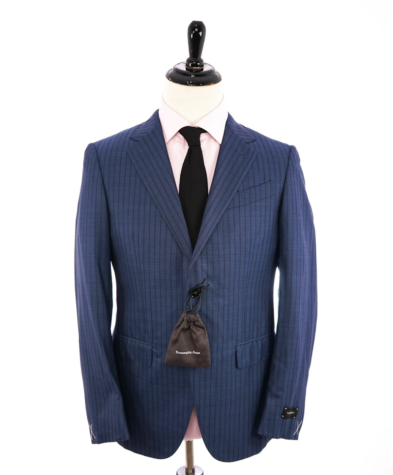 $3,995 ERMENEGILDO ZEGNA -"TROFEO 600" *Chalk Stripe* Blue Silk Suit - 38R