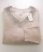 $545 ELEVENTY - Tipped CRICKET SWEATER Cotton/Linen V-Neck Sweater - XL