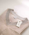 $545 ELEVENTY - Tipped CRICKET SWEATER Cotton/Linen V-Neck Sweater - XL