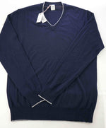 $545 ELEVENTY - Navy / Gray Tipped Silk/Wool V-Neck Sweater - S