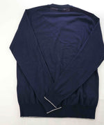 $545 ELEVENTY - Navy / Gray Tipped Silk/Wool V-Neck Sweater - S